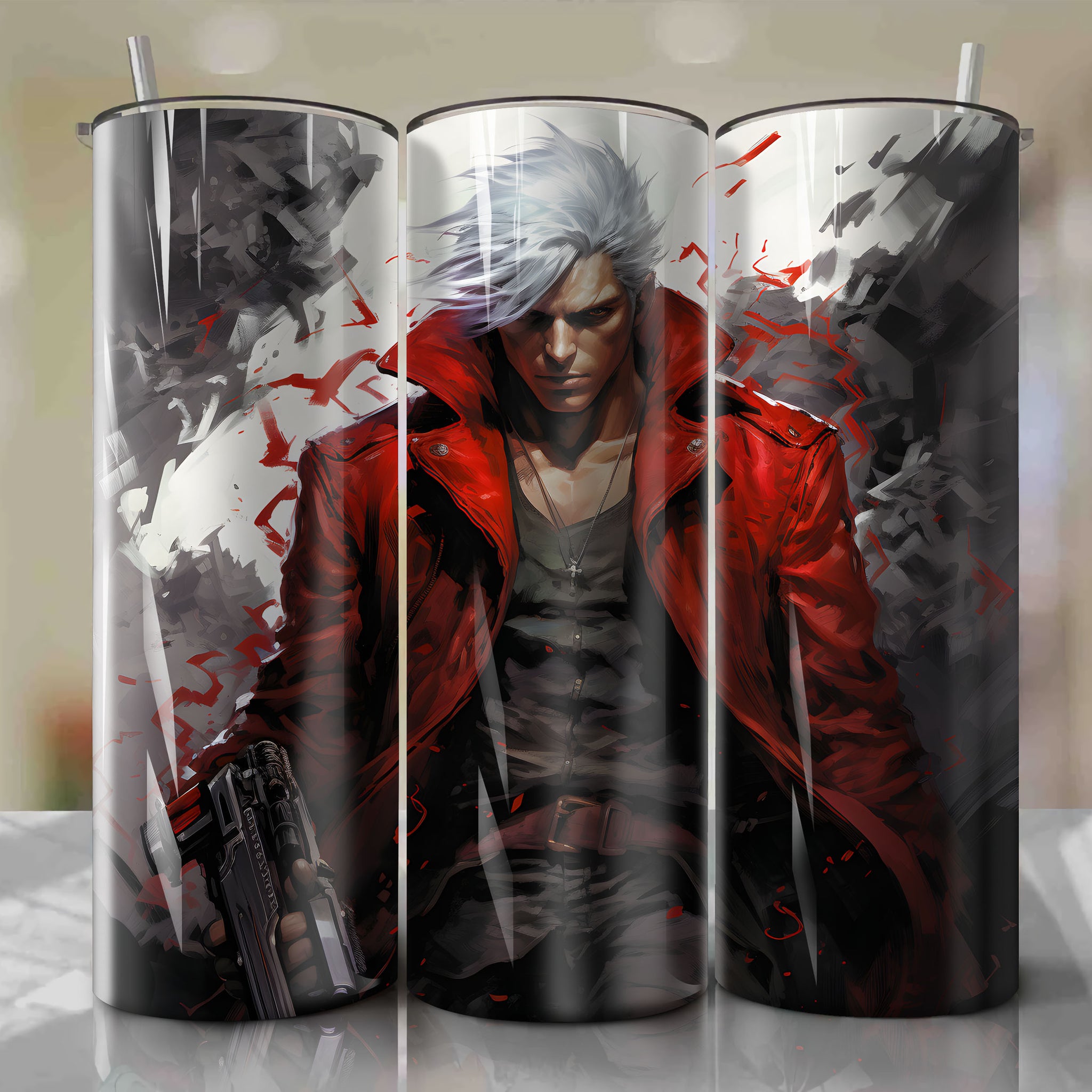 20 Oz Tumbler Wrap - A Stylish Badass Digital Painting for Dante, the Demon Hunter from Devil May Cry
