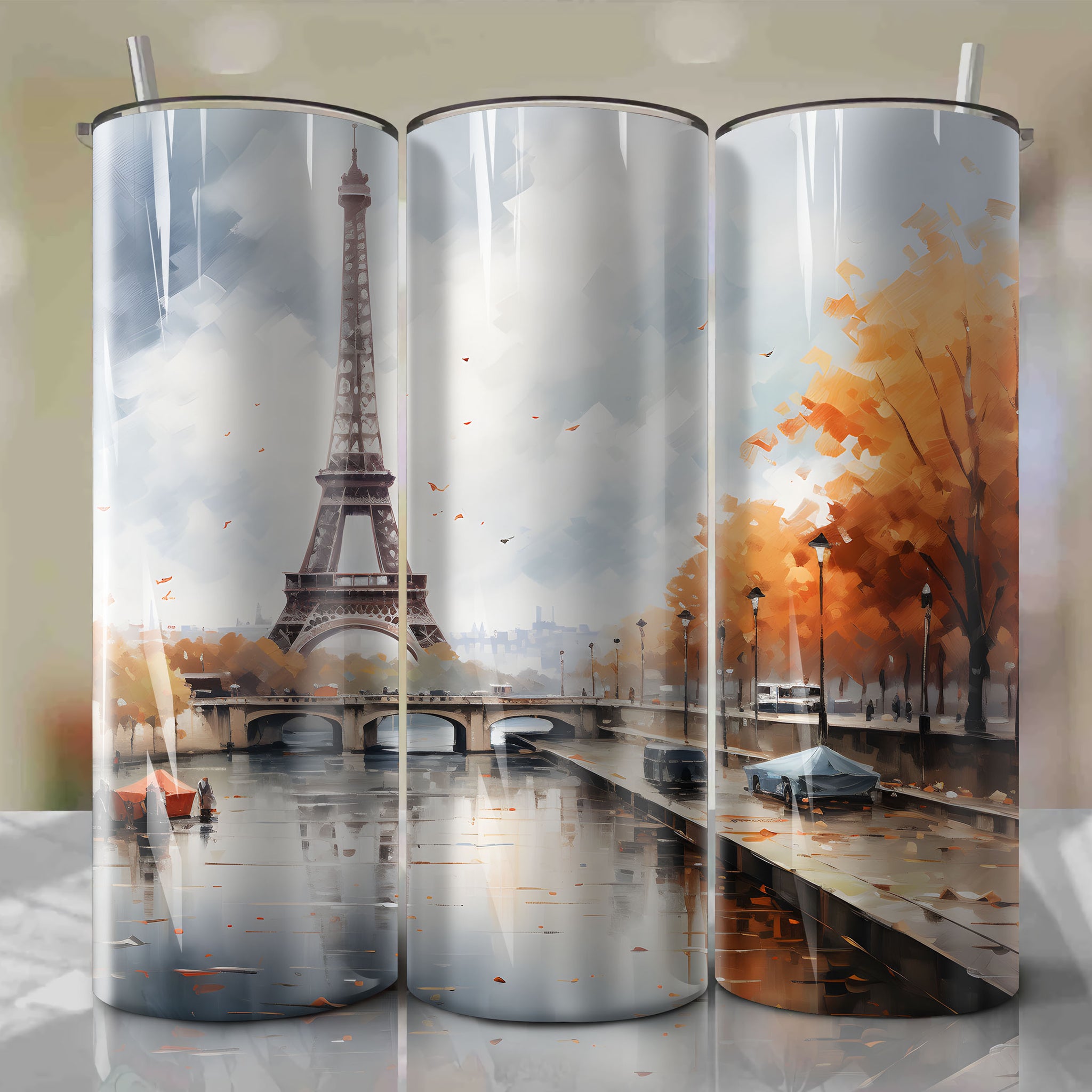 Autumn at Eiffel Tower: Distant and Bold Oil Painting Inspired Tumbler Wrap
