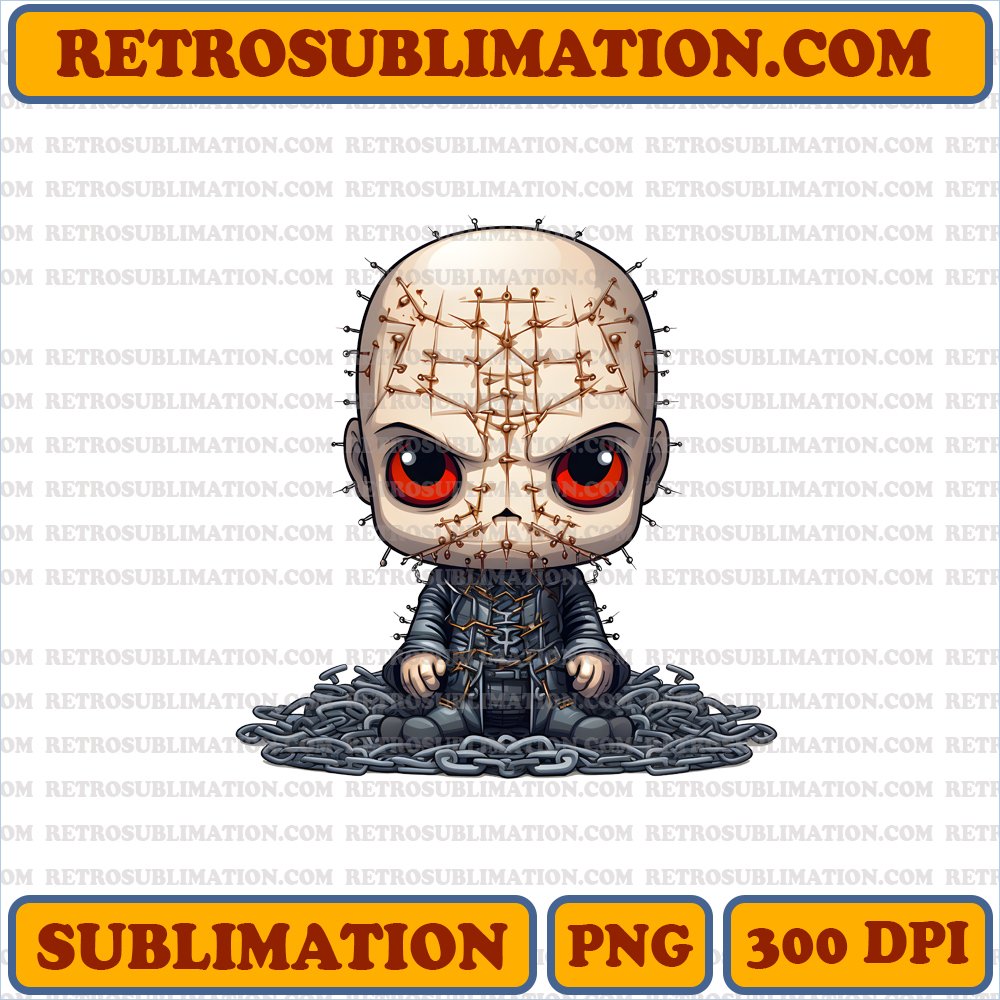 Serious Chibi Pinhead Summoning Chains - Unique Digital Download PNG Sublimation
