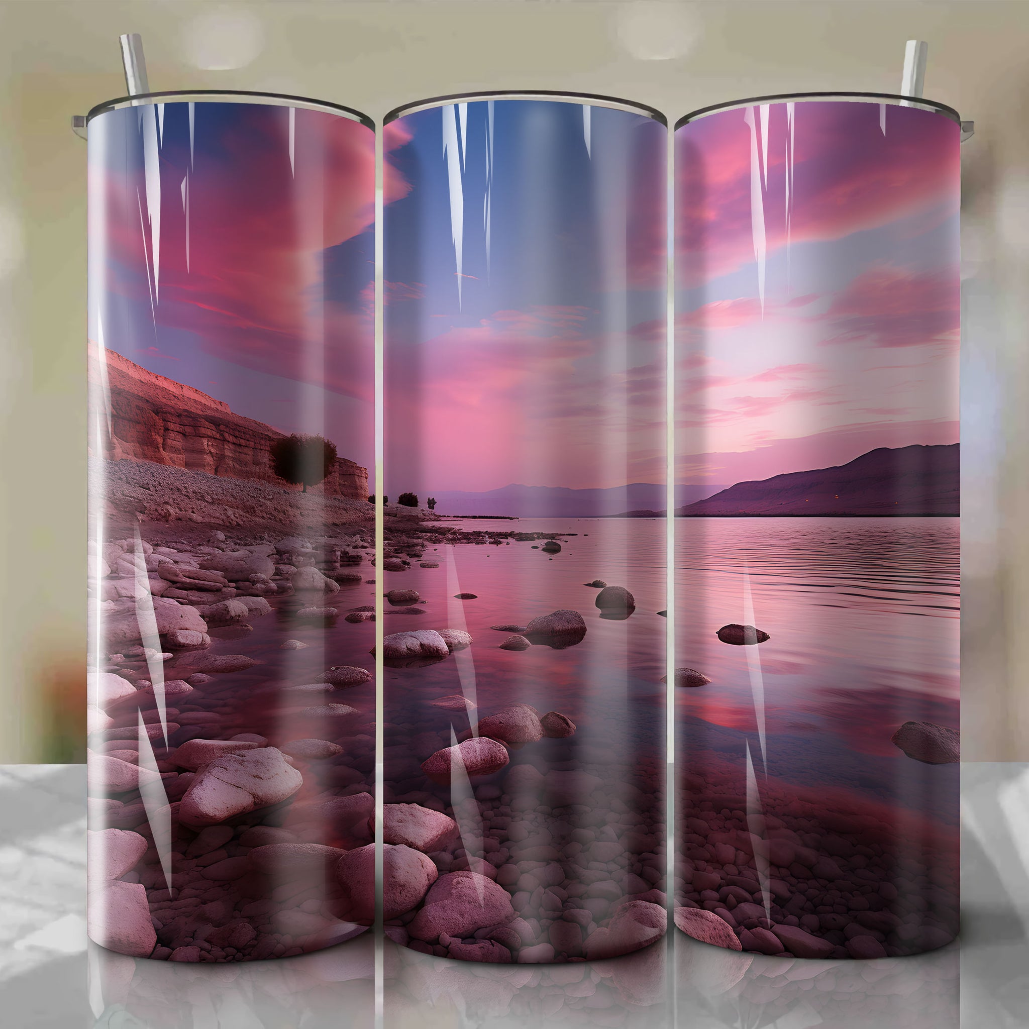 Capturing the Serenity of the Dead Sea at Autumn Twilight: A Soft Blending Pastel Tumbler Wrap
