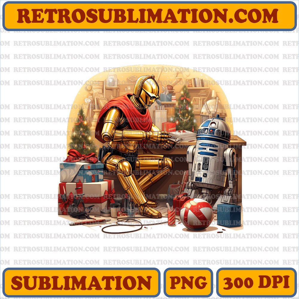 C-3PO Christmas Decorations - Star Wars Cartoon - High-Contrast PNG Digital Download
