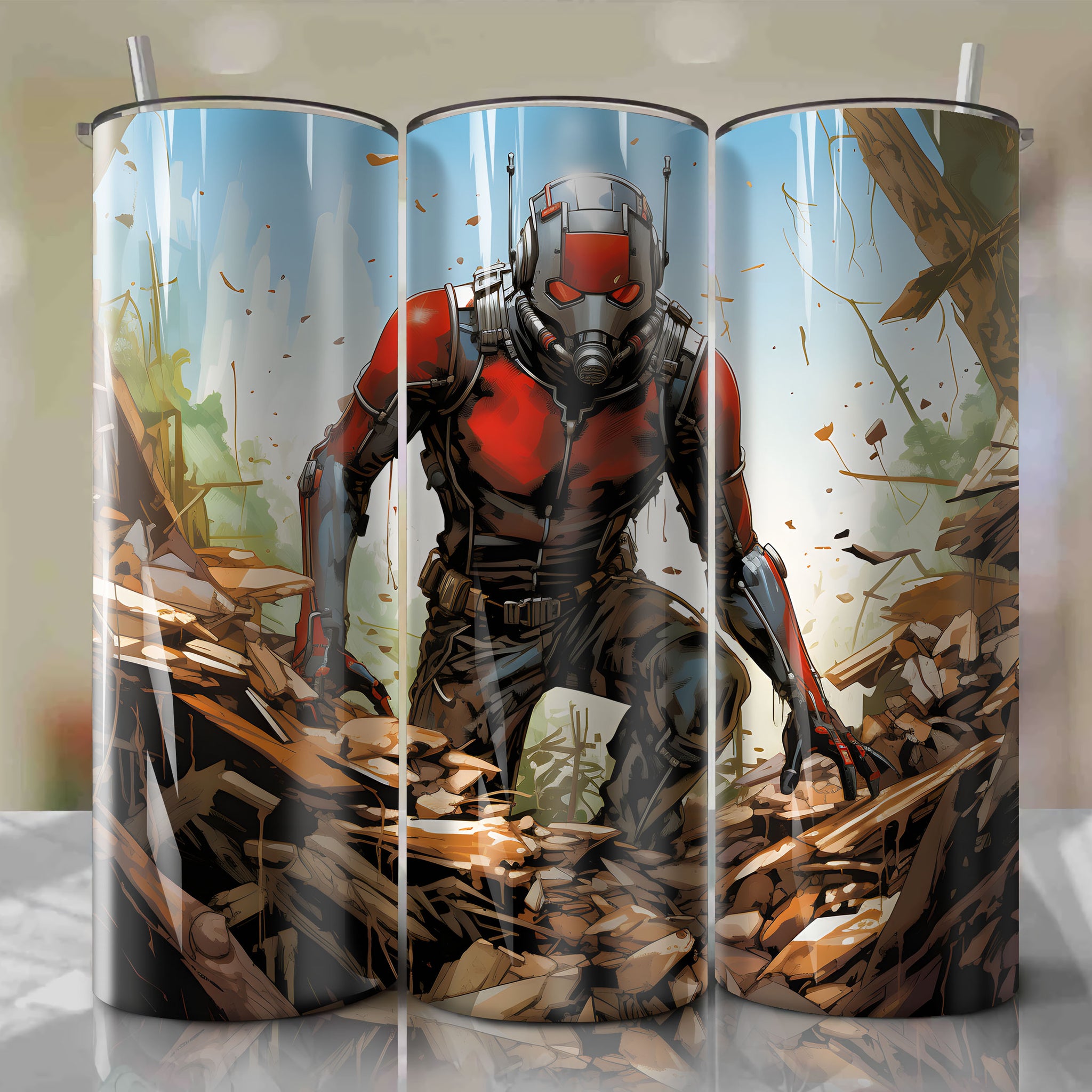 20 Oz Tumbler Wrap - Ant-Man emerges from an ant hill in stunning comic book art style.
