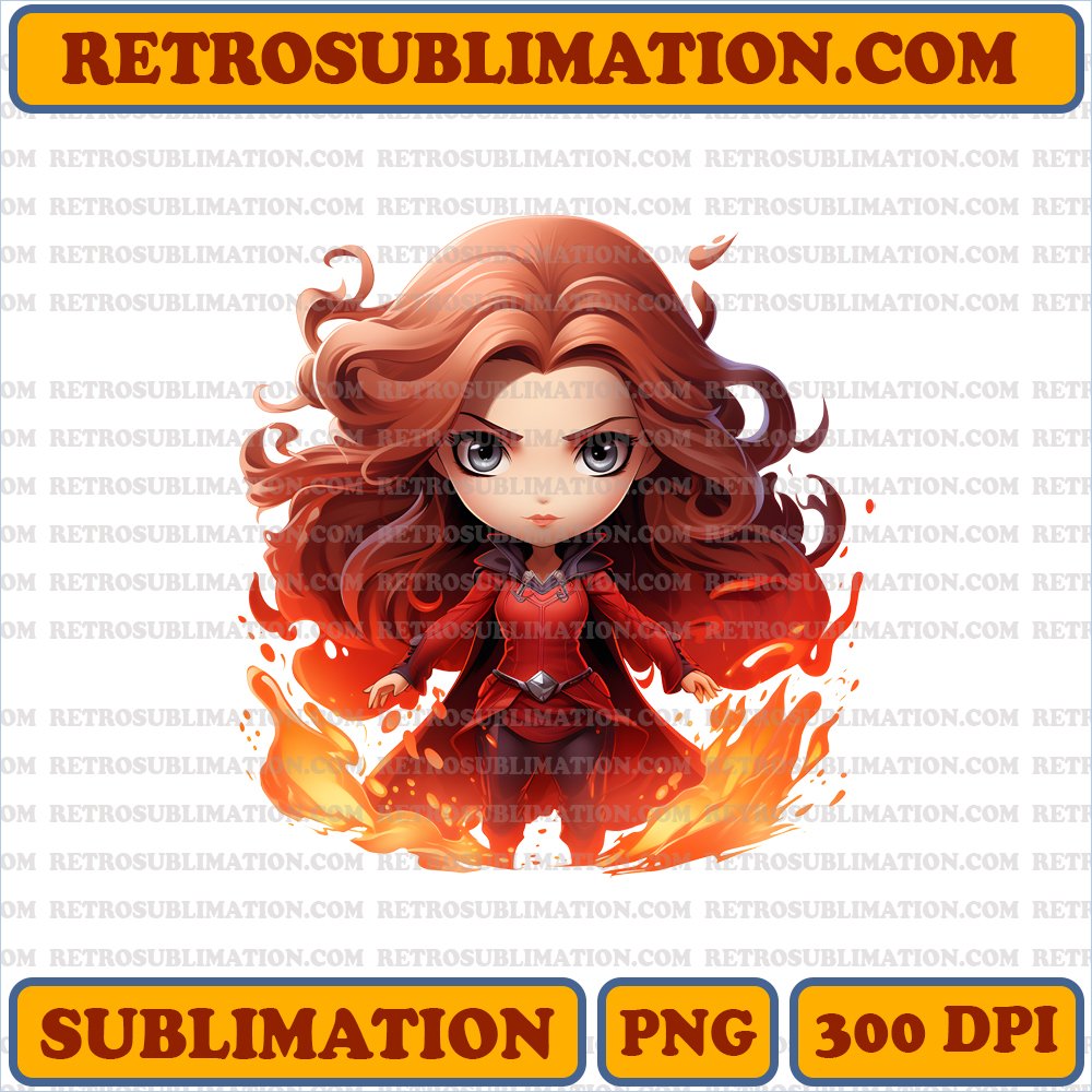 Scarlet Witch Chibi Red Magic - Digital Download - Sublimation PNG
