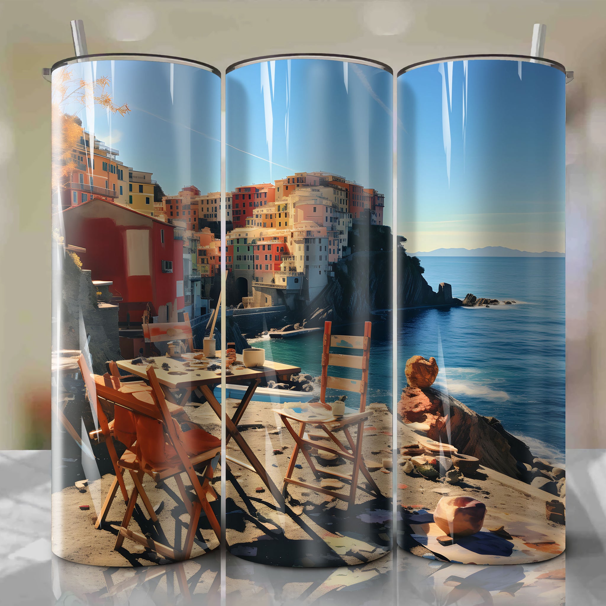 Beautiful Autumn Landscape of Cinque Terre, Italy- Clear Sky, Medium ISO, Tumbler Wrap
