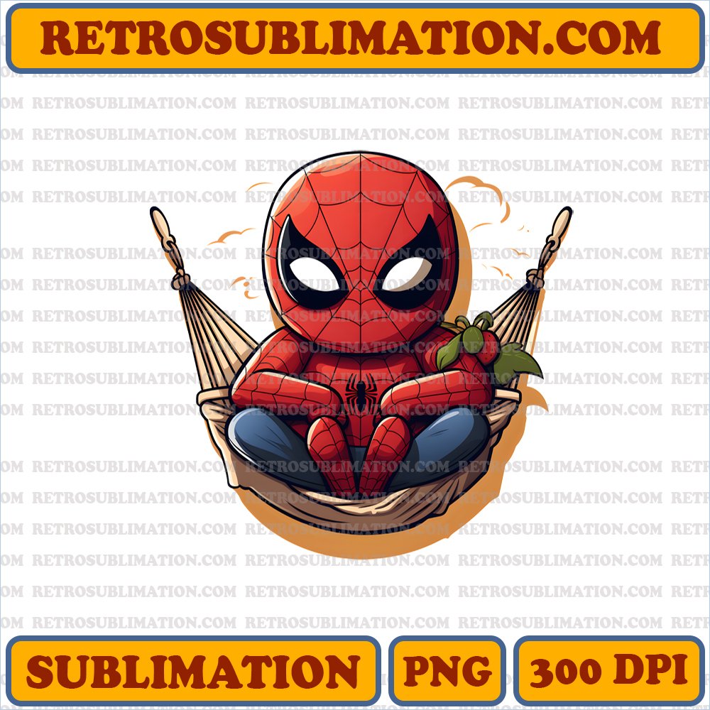 Digital Download - Cute Chibi Spider-Man Relaxing on Web Hammock - Bootleg Style [Sublimation PNG]
