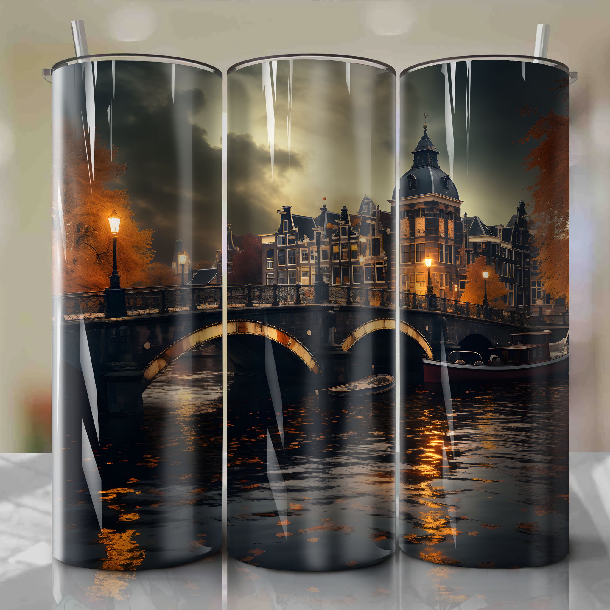 Autumn Dusk in Amsterdam: Tumbler Wrap for Mixed Media Texture & Slow Shutter Speed with Tripod
