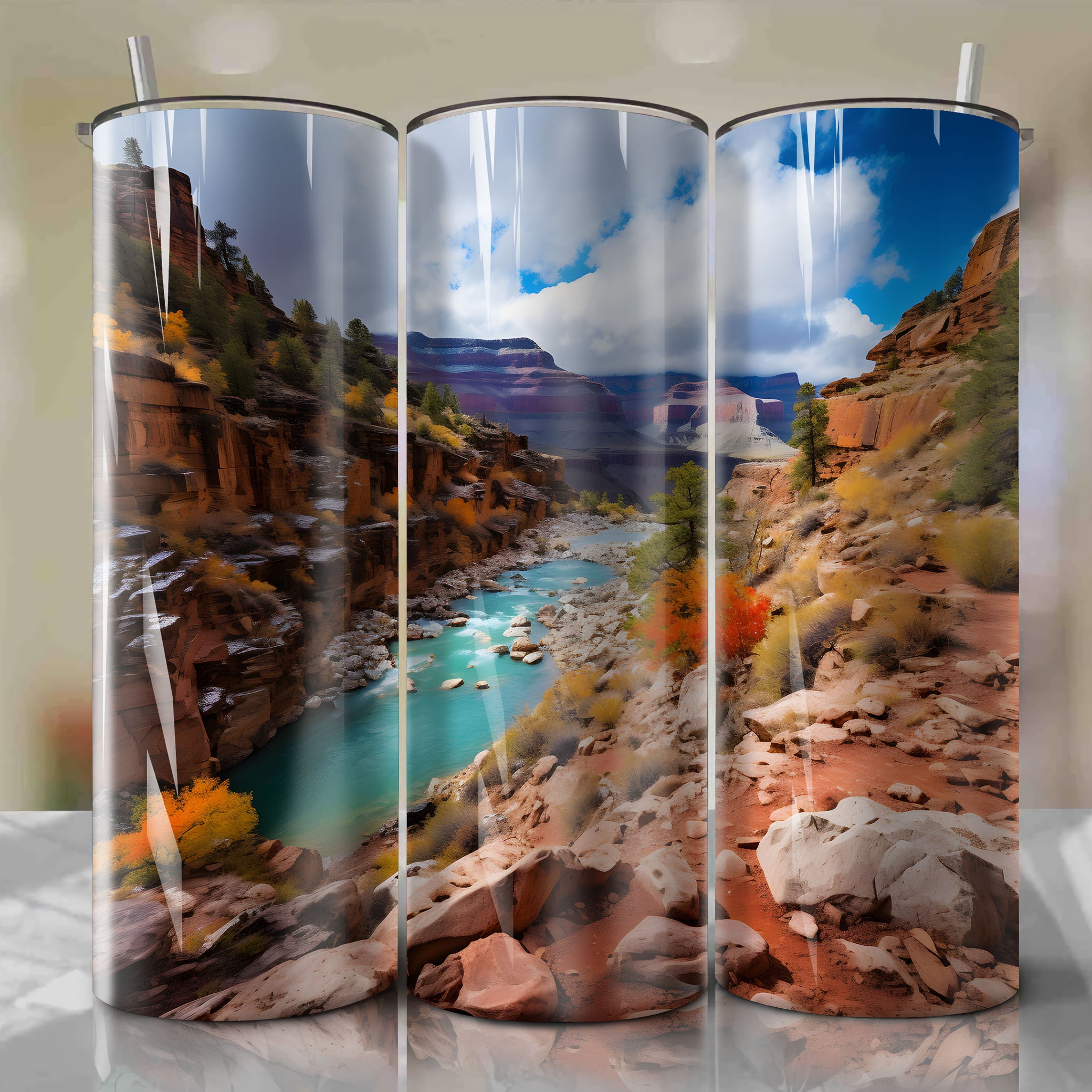 Tumbler Wrap for Autumn in the Cloudy Grand Canyon: Pointillism Inspired with High ISO and f/5 Aperture
