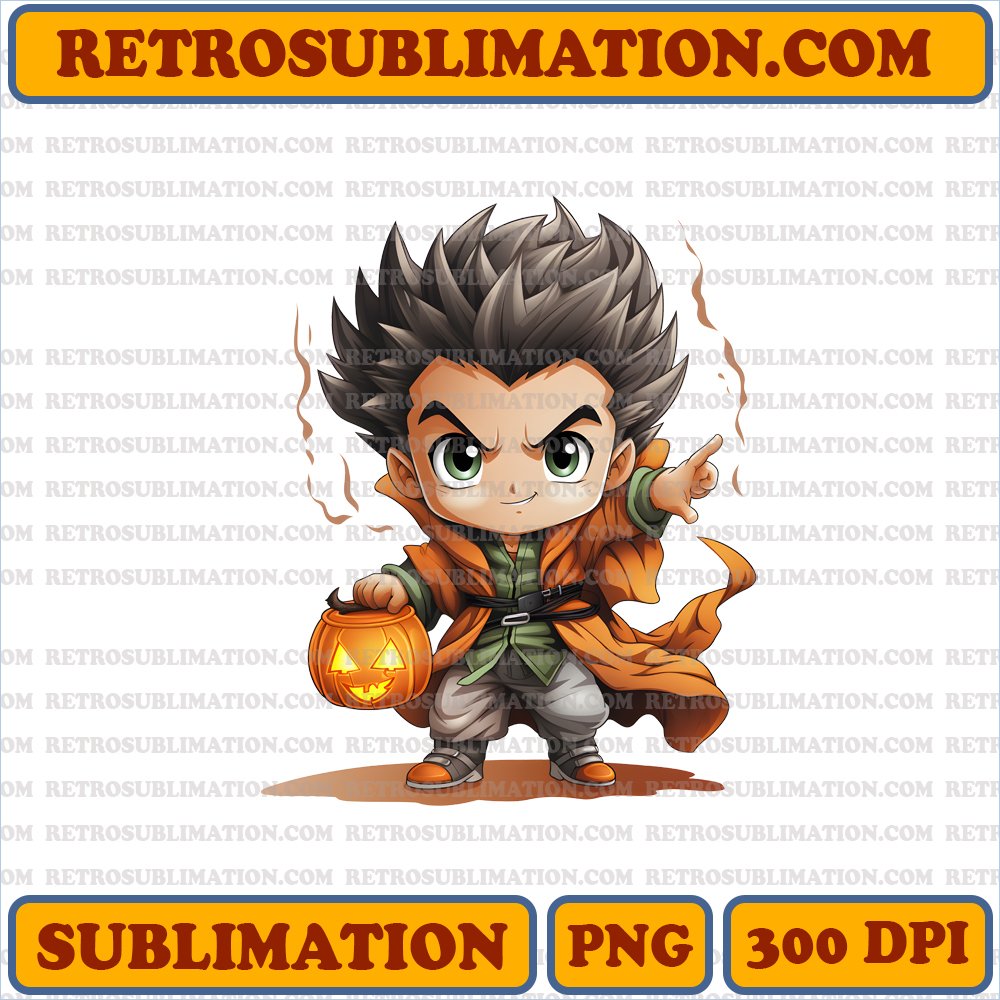 Cute Chibi Gon with Playful Halloween Nen Techniques - Digital Download PNG
