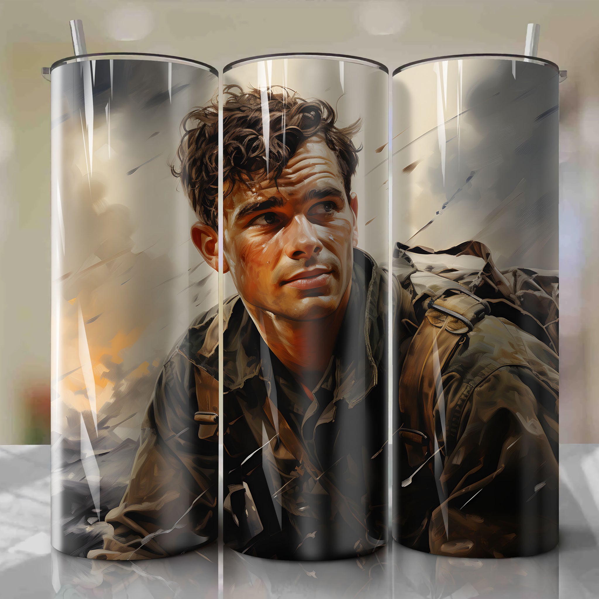 Tumbler Wrap: Harry Bailey's Bravery and Camaraderie in a Poignant War-Themed Illustration
