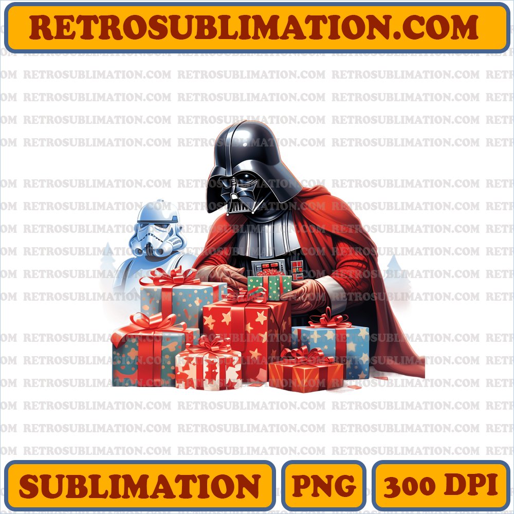 Christmas Darth Vader Unwrapping - Intimidating Star Wars Gift Graphic - Sublimation PNG Download
