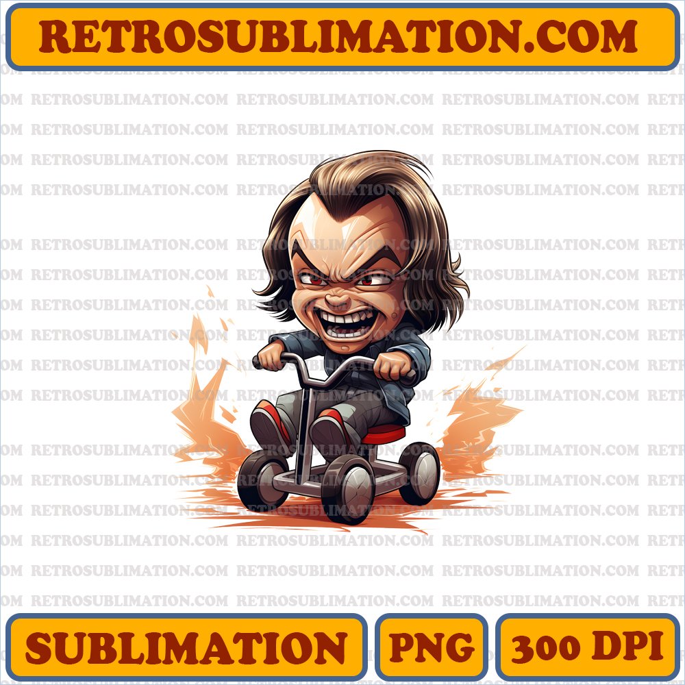 Laughing Chibi Jack Torrance - Spooky Tricycle Ride - Digital PNG Download
