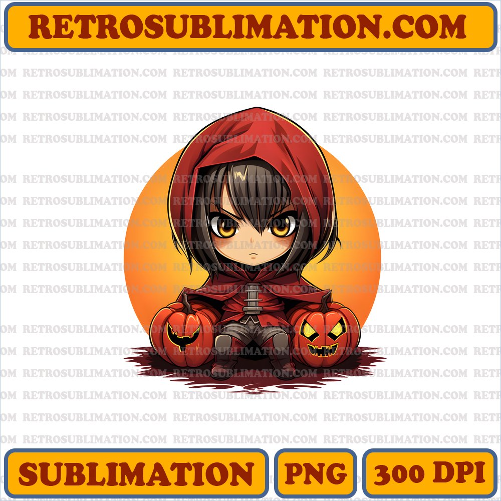 Chibi Mikasa vs Halloween Ghouls - Intense Battle - Digital Download PNG
