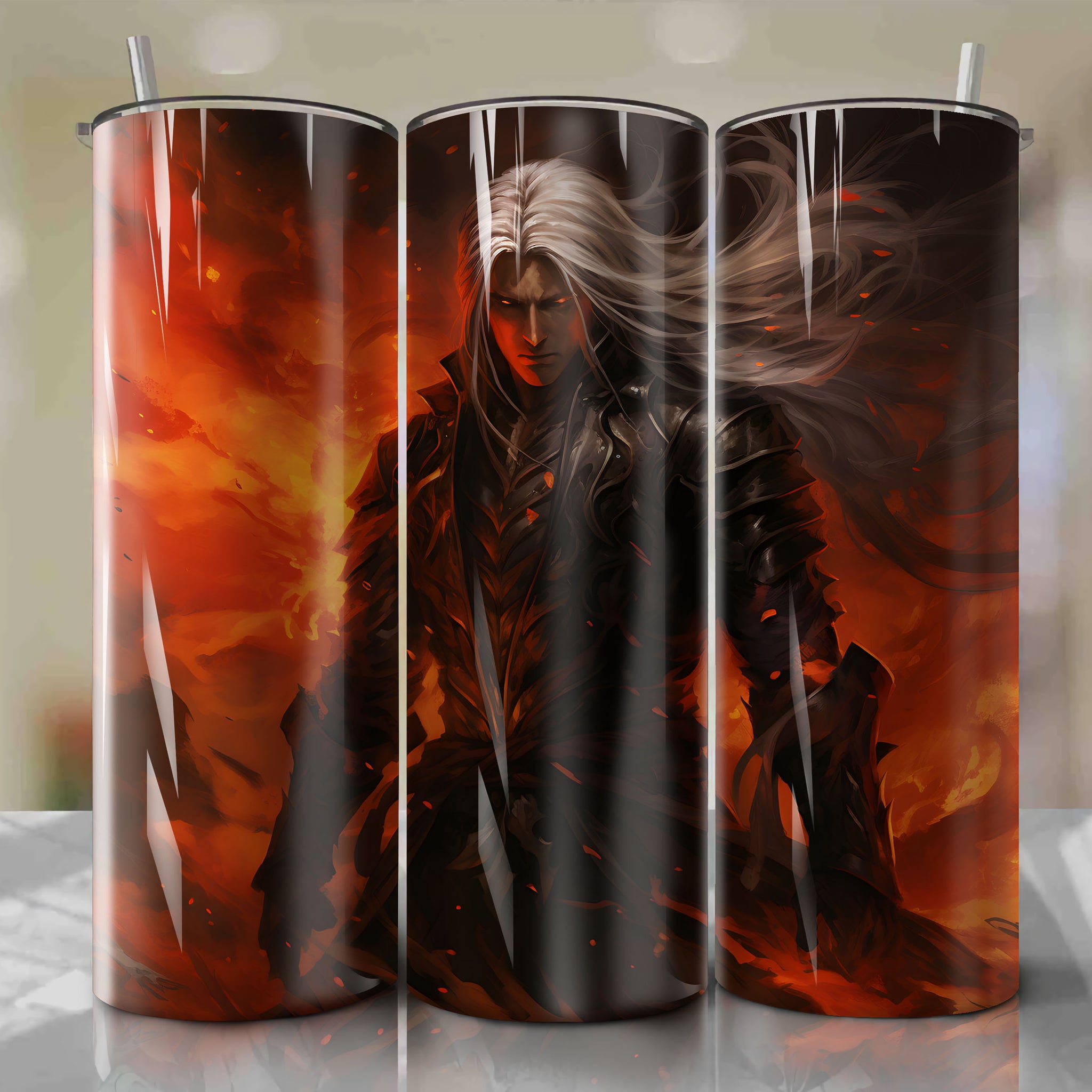 Sephiroth: A Fiery Encounter on a 20 Oz Tumbler Wrap
