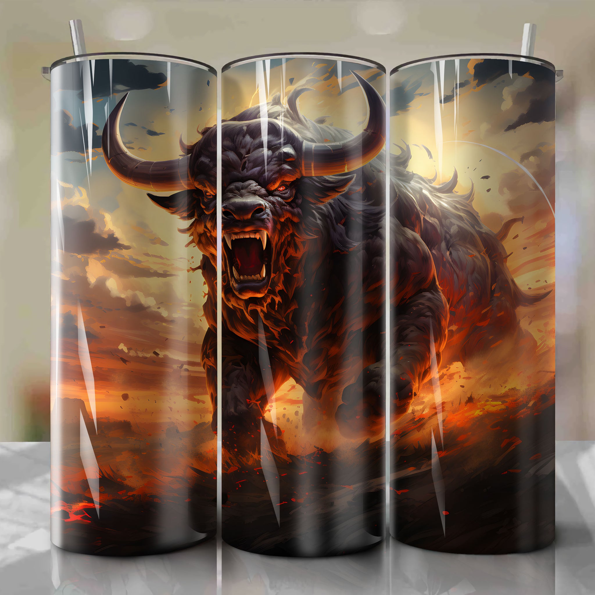 Tauros Stampeding through the Prairie - 20 Oz Tumbler Wrap
