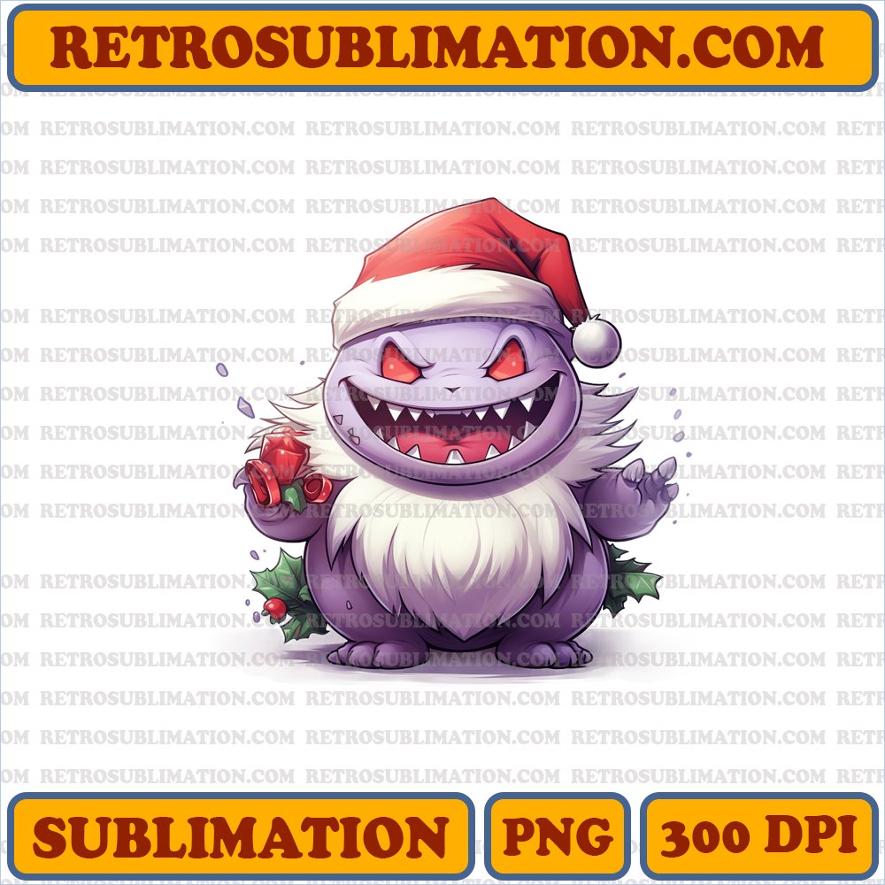 Gengar Santa Hat Spectral Giggle - Cartoon Sublimation PNG Digital Download
