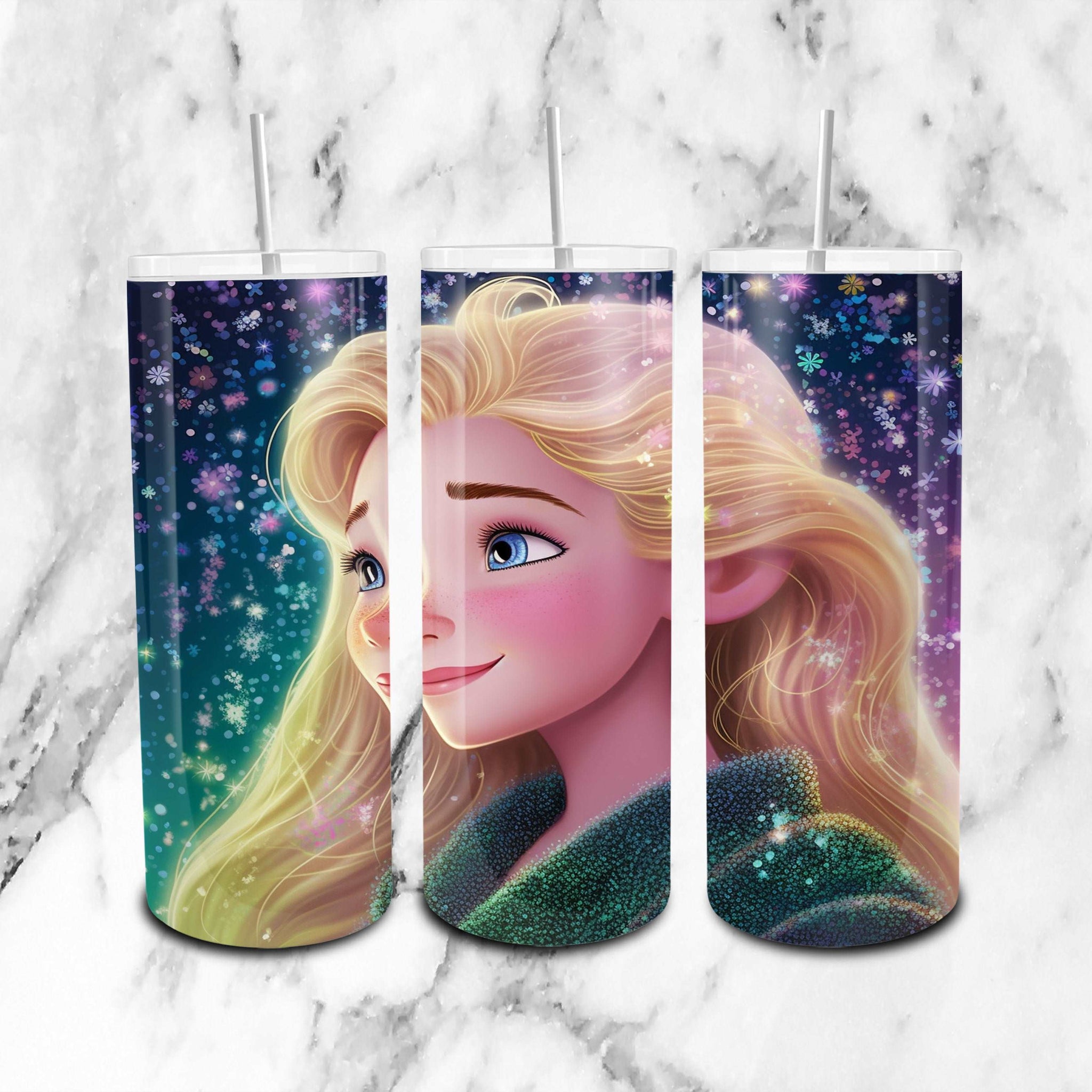 Aurora Disney Glitter - Cartoon - 20oz Skinny Tumbler Wrap PNG - Sublimation - Instant Download