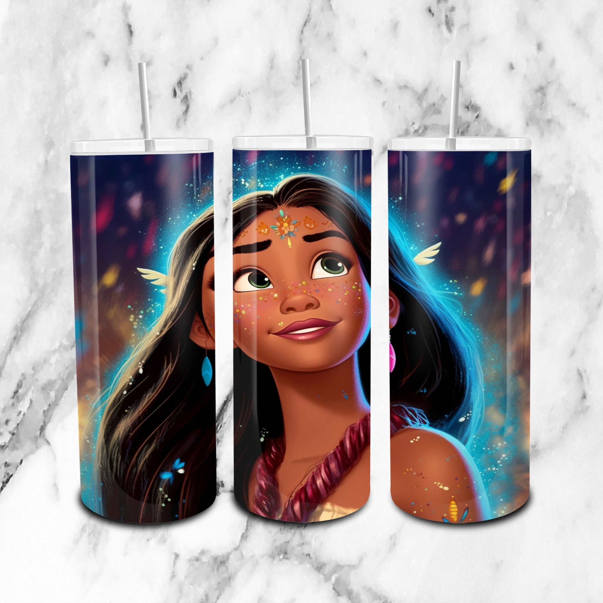 Pocahontas Disney Glitter - Cartoon - 20oz Skinny Tumbler Wrap PNG - Sublimation - Instant Download