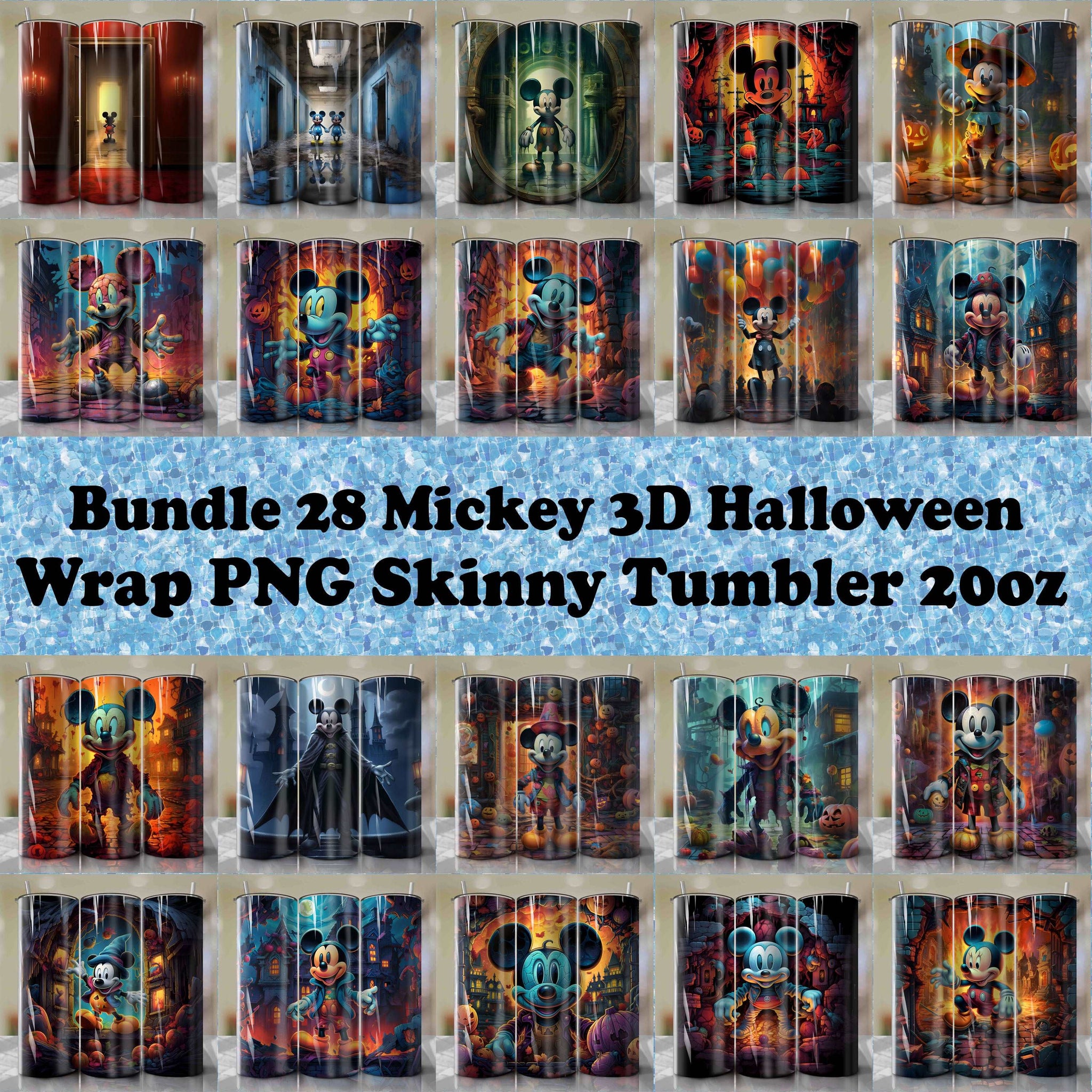 Bundle 28 Mickey 3D Wrap PNG Skinny Tumbler 20oz | Sublimation | Halloween | Digital Download