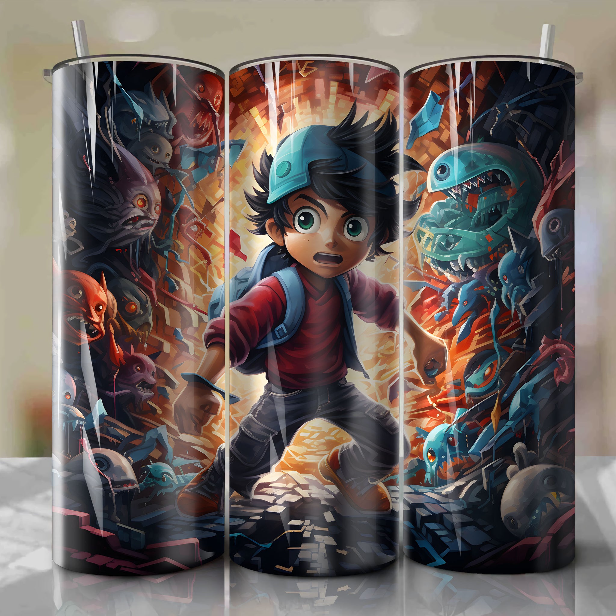 Vibrant 3D Art 20 Oz Tumbler Wrap with Pokémon Graffiti Design