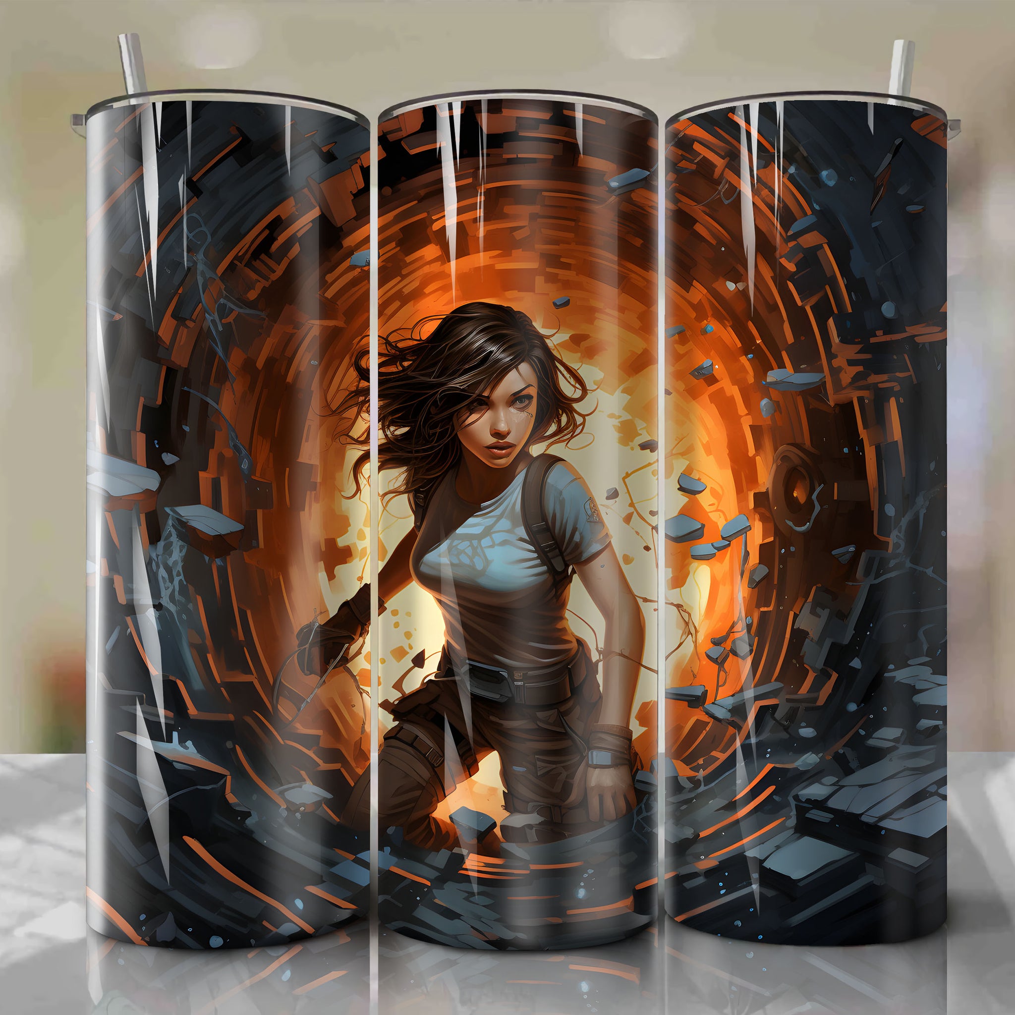 Mysterious and Artistic 3D Illustration of a 20 Oz Tumbler Wrap with Cracks by Dan Mumford