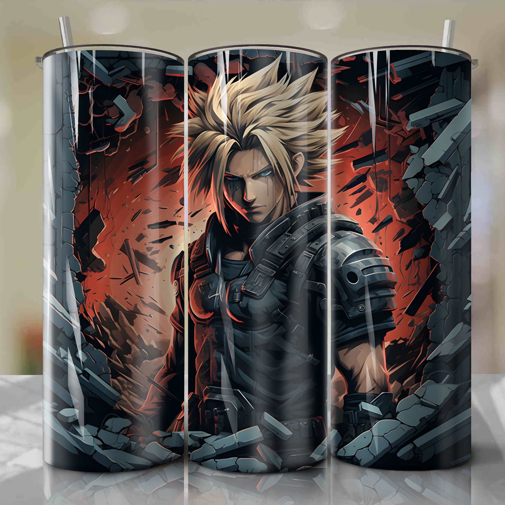 Cloud Strife 20 Oz Tumbler Wrap - Epic and Artistic Final Fantasy VII Illustration by Dan Mumford