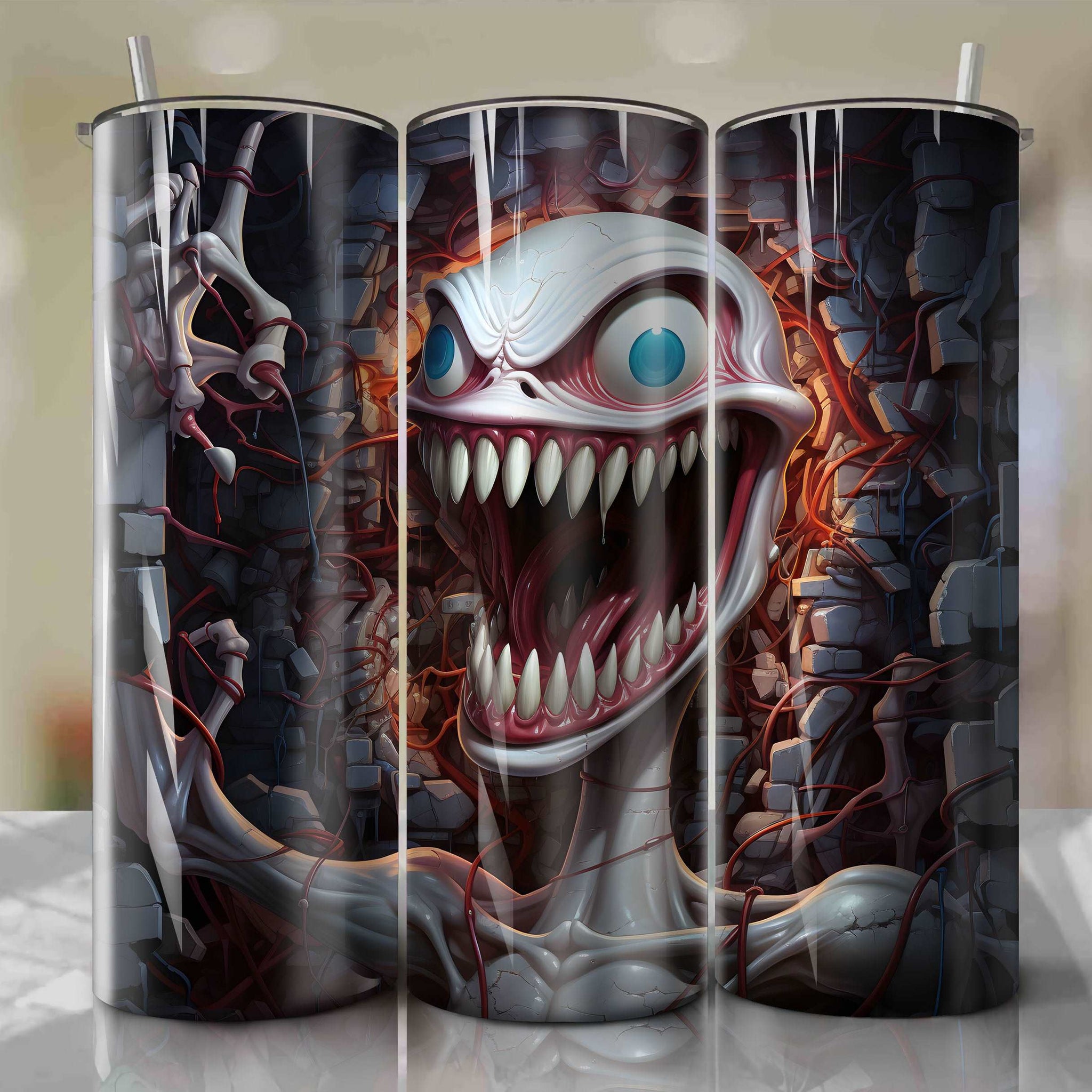 Playful 3D Earthworm Jim Illustration on 20 Oz Tumbler Wrap by Dan Mumford