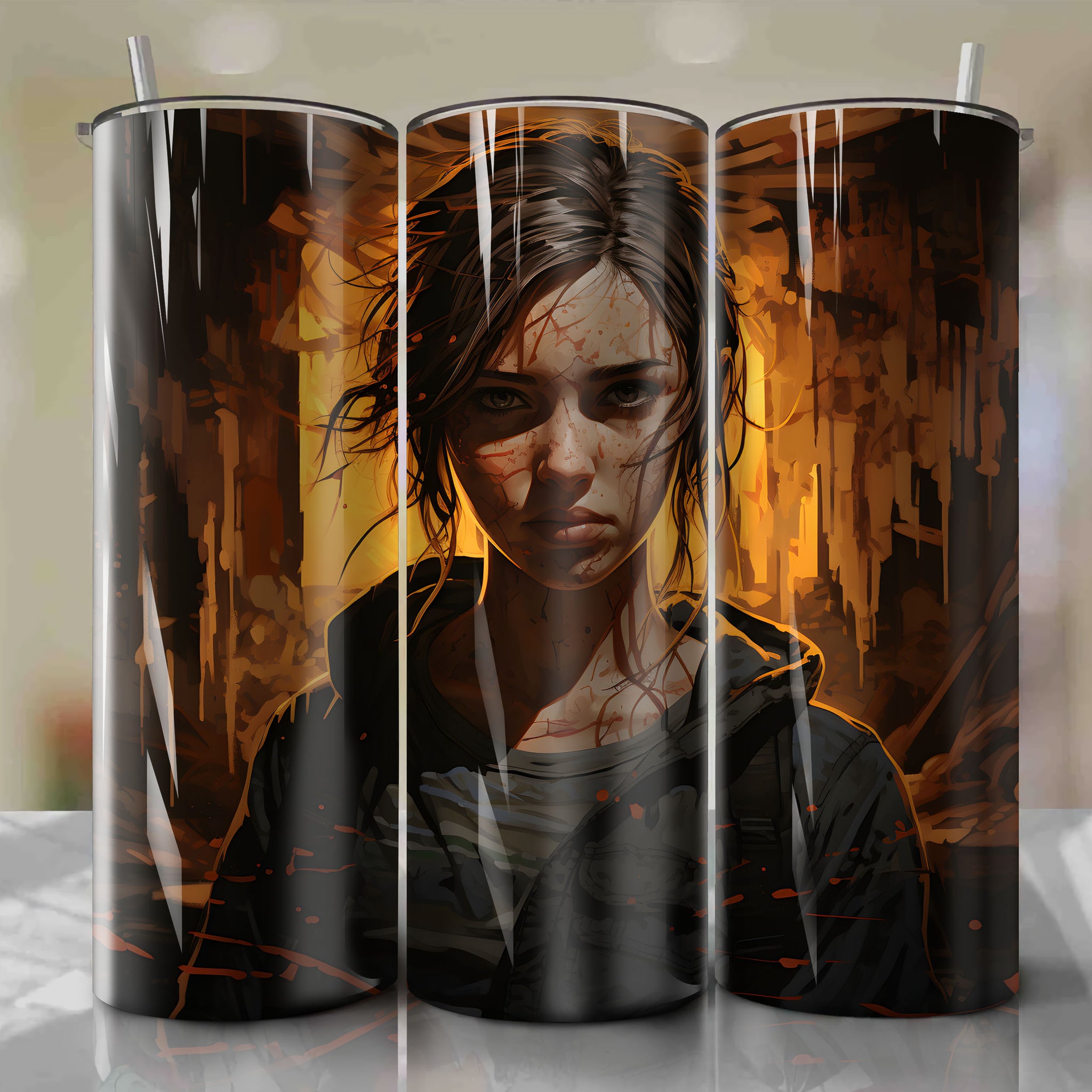 Emotional and Artistic 3D Illustration of Ellie on a 20 Oz Tumbler Wrap