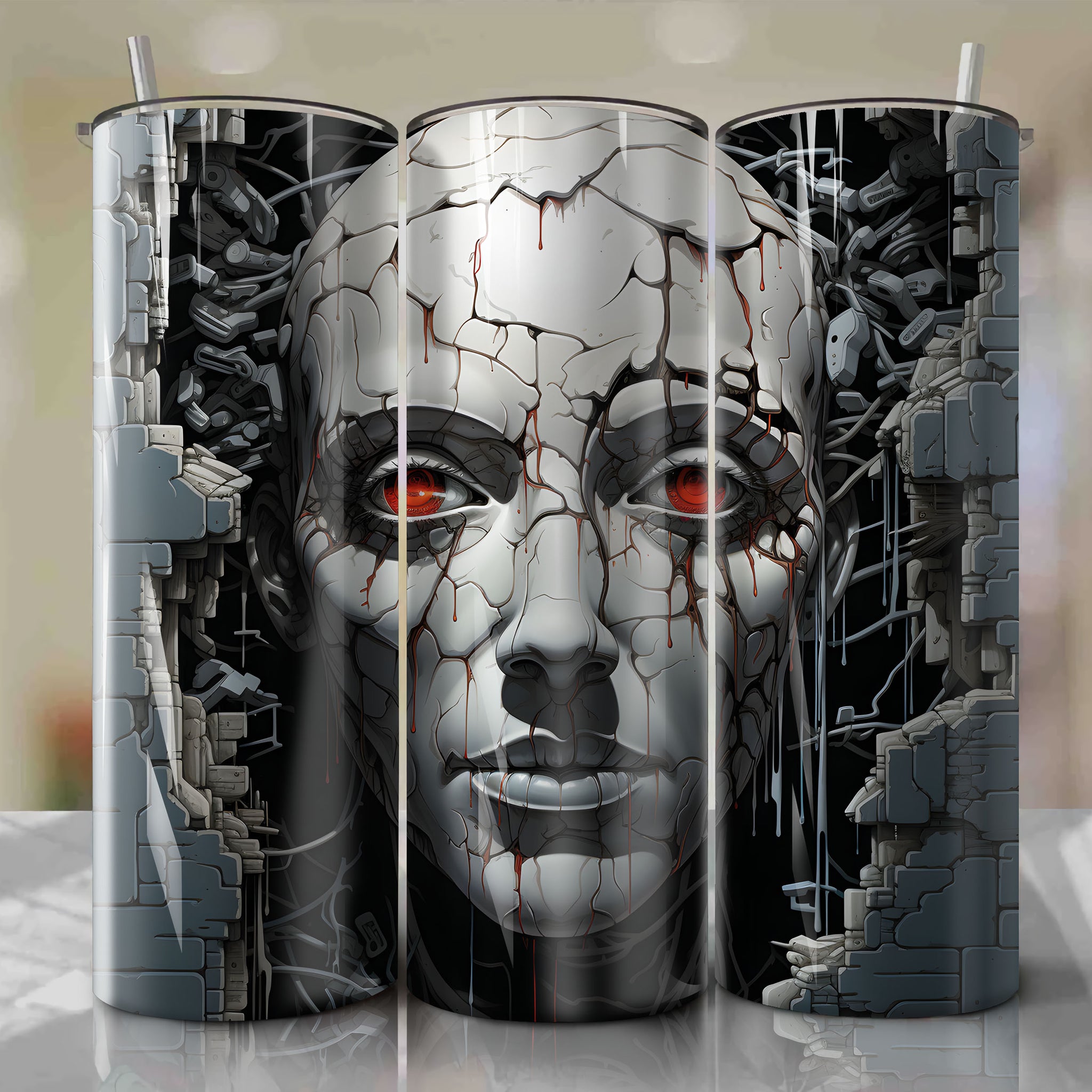 Sinister 3D Illustration of GLaDOS on 20 Oz Tumbler Wrap