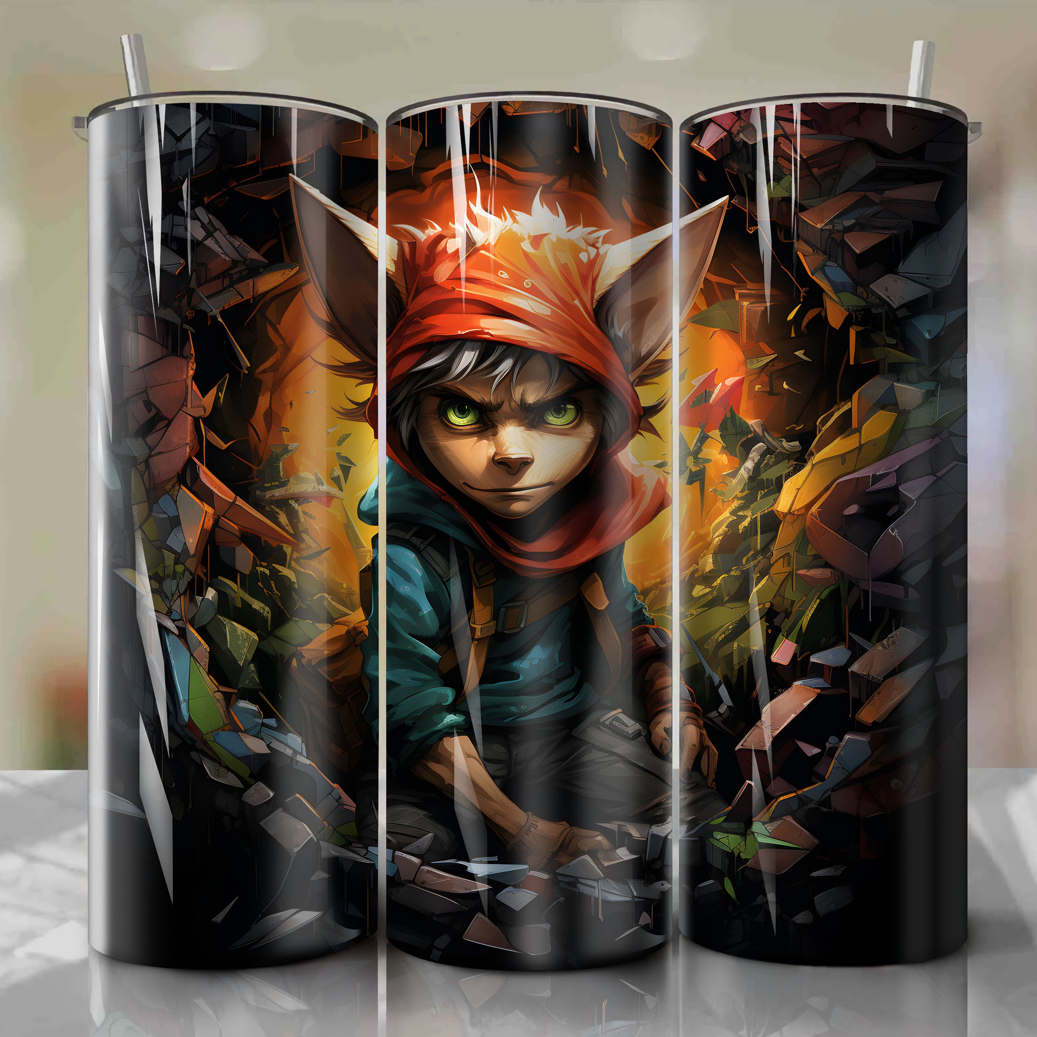 Colorful and Artistic 3D Illustration of Jak and Daxter on 20 Oz Tumbler Wrap