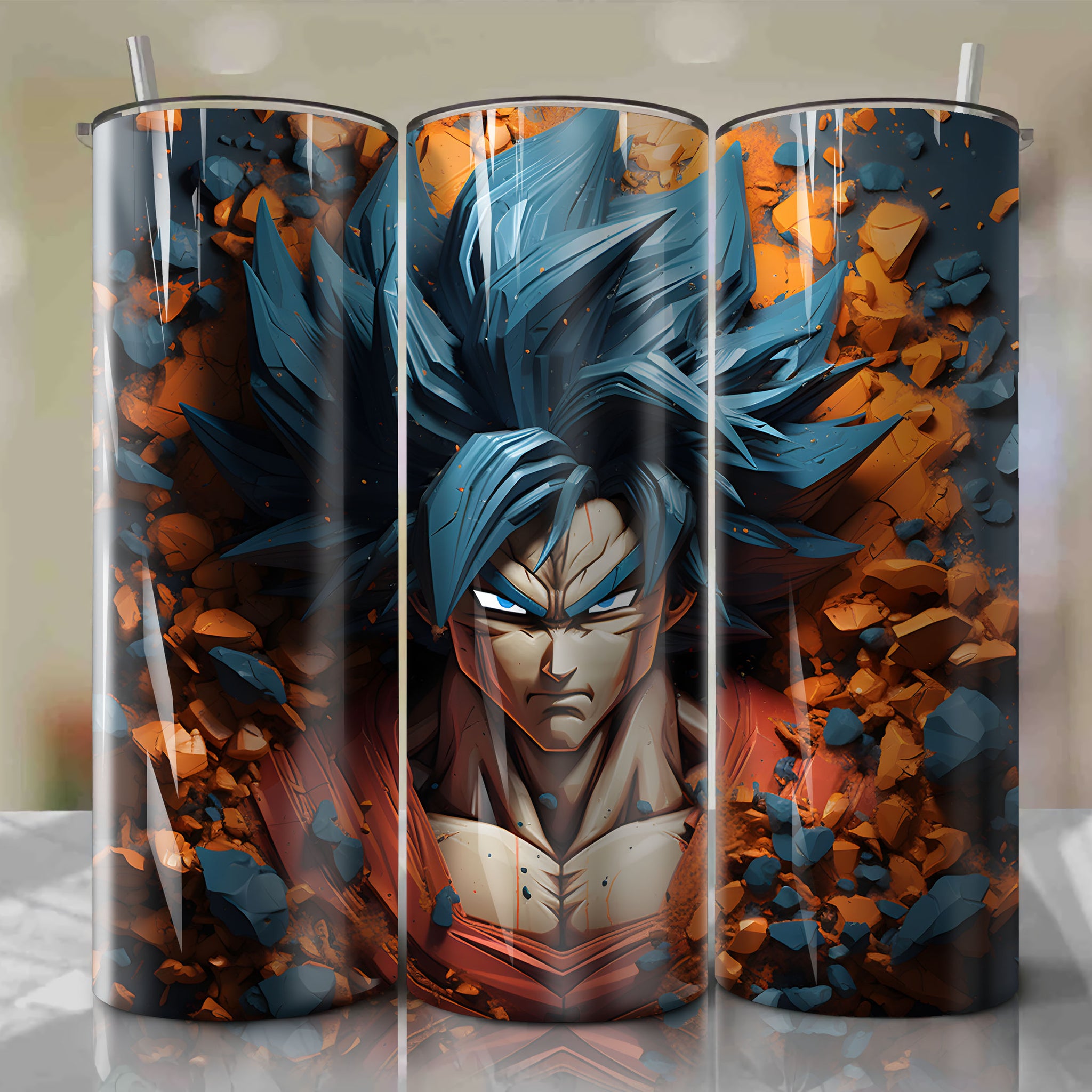 Dragon Ball Z 20 Oz Tumbler Wrap - Epic Battles and Power-ups in Artistic 3D Illustration