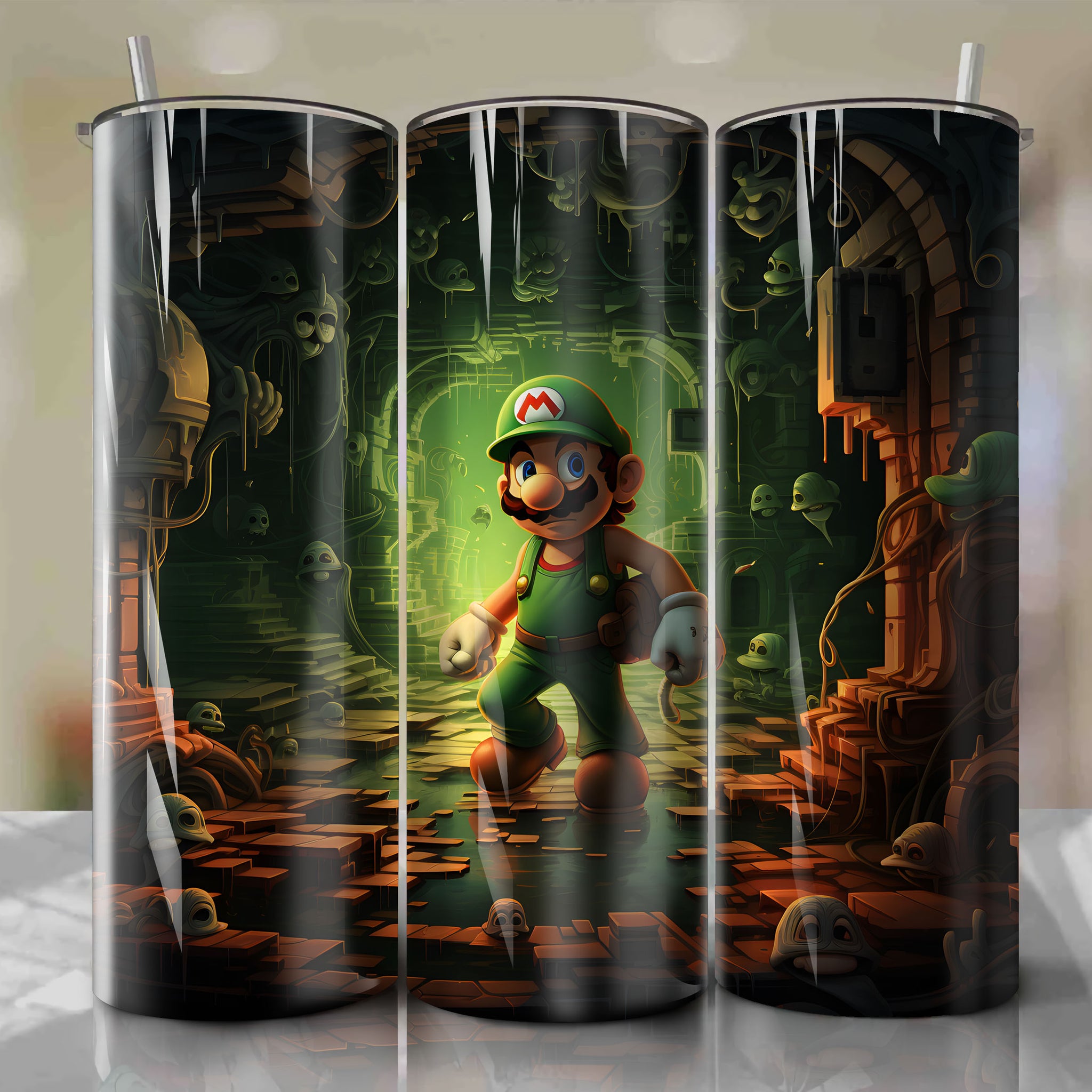 Comical and Artistic 3D Illustration of Luigi Emerging from a Cracked Hole | Super Mario Universe Graffiti