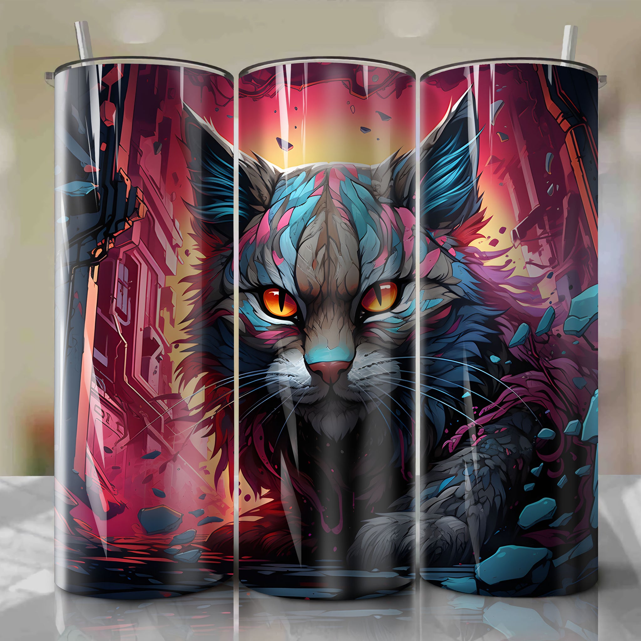 Colorful 3D Illustration: Energetic Lynx Tumbler Wrap - Dan Mumford's Art