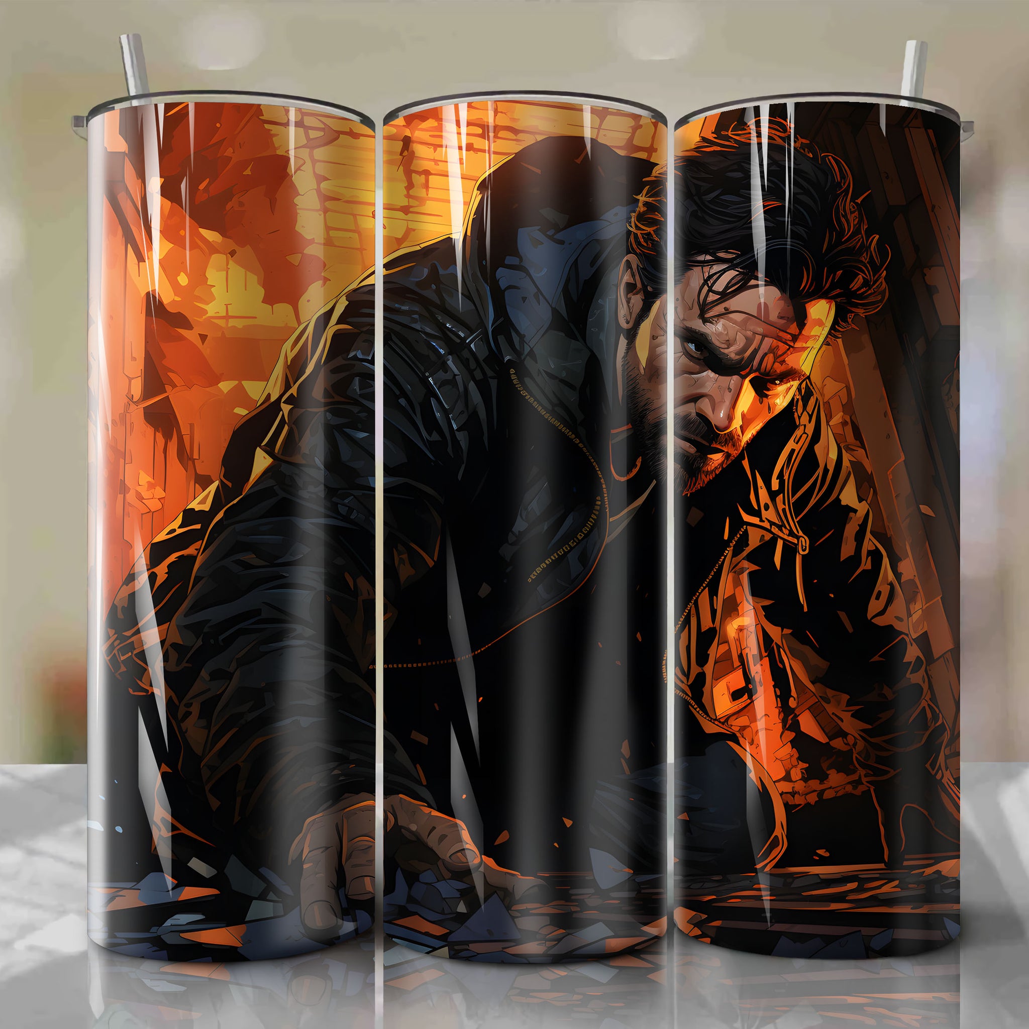 Gritty and Artistic 20 Oz Tumbler Wrap - Reflecting the Noir-Style Storytelling Action of Max Payne