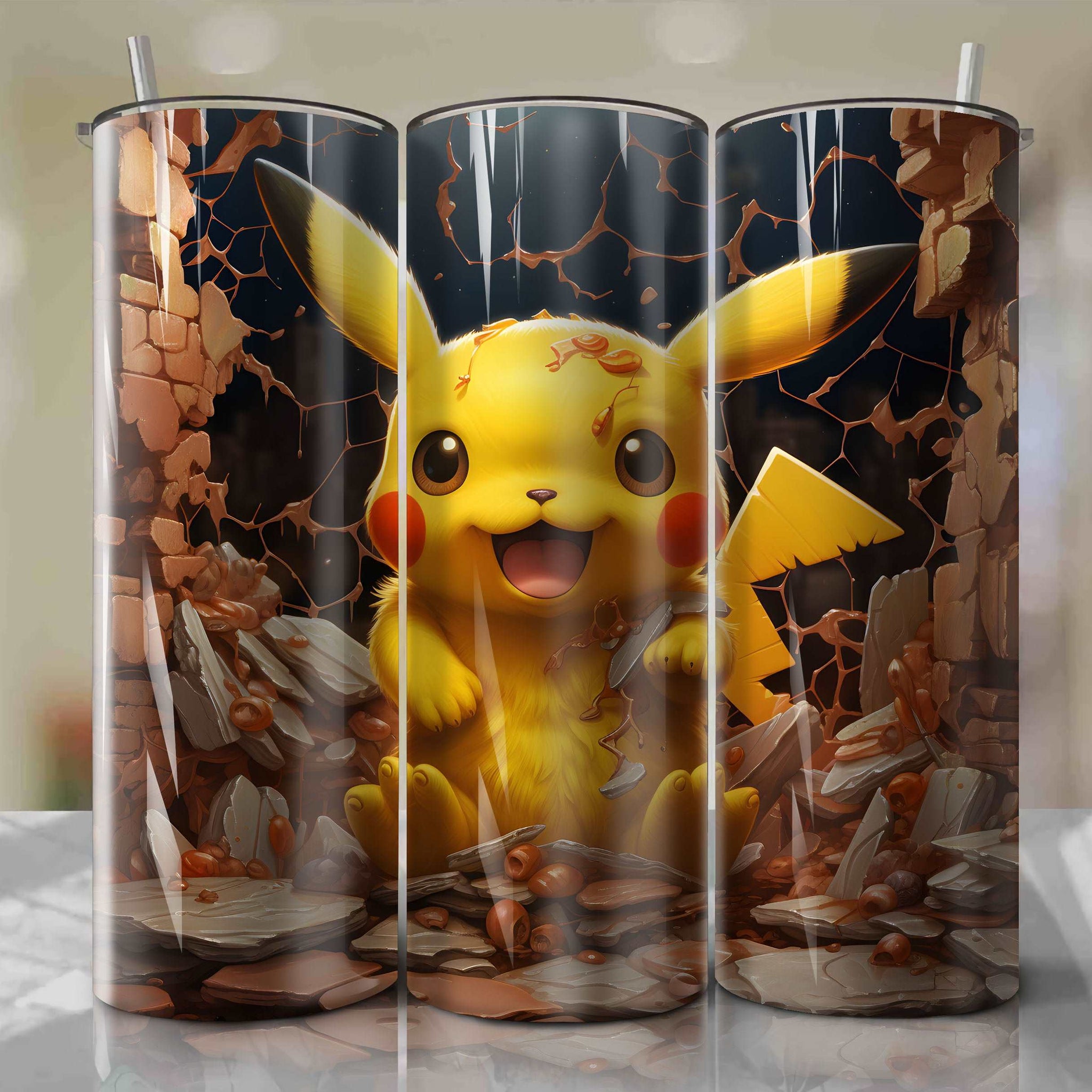 Adorable 3D Pikachu Illustration on a 20 Oz Tumbler Wrap by Dan Mumford