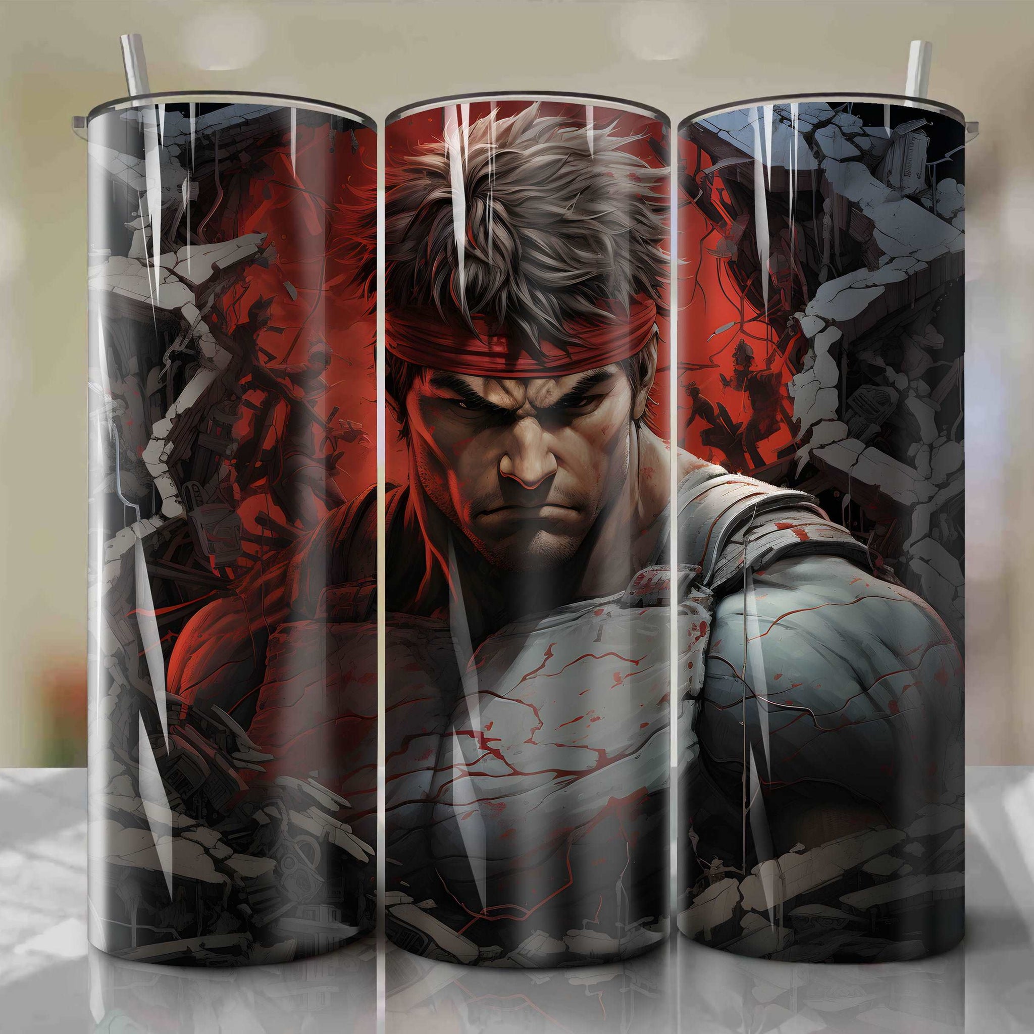 Artistic 3D Ryu Illustration on 20 Oz Tumbler Wrap