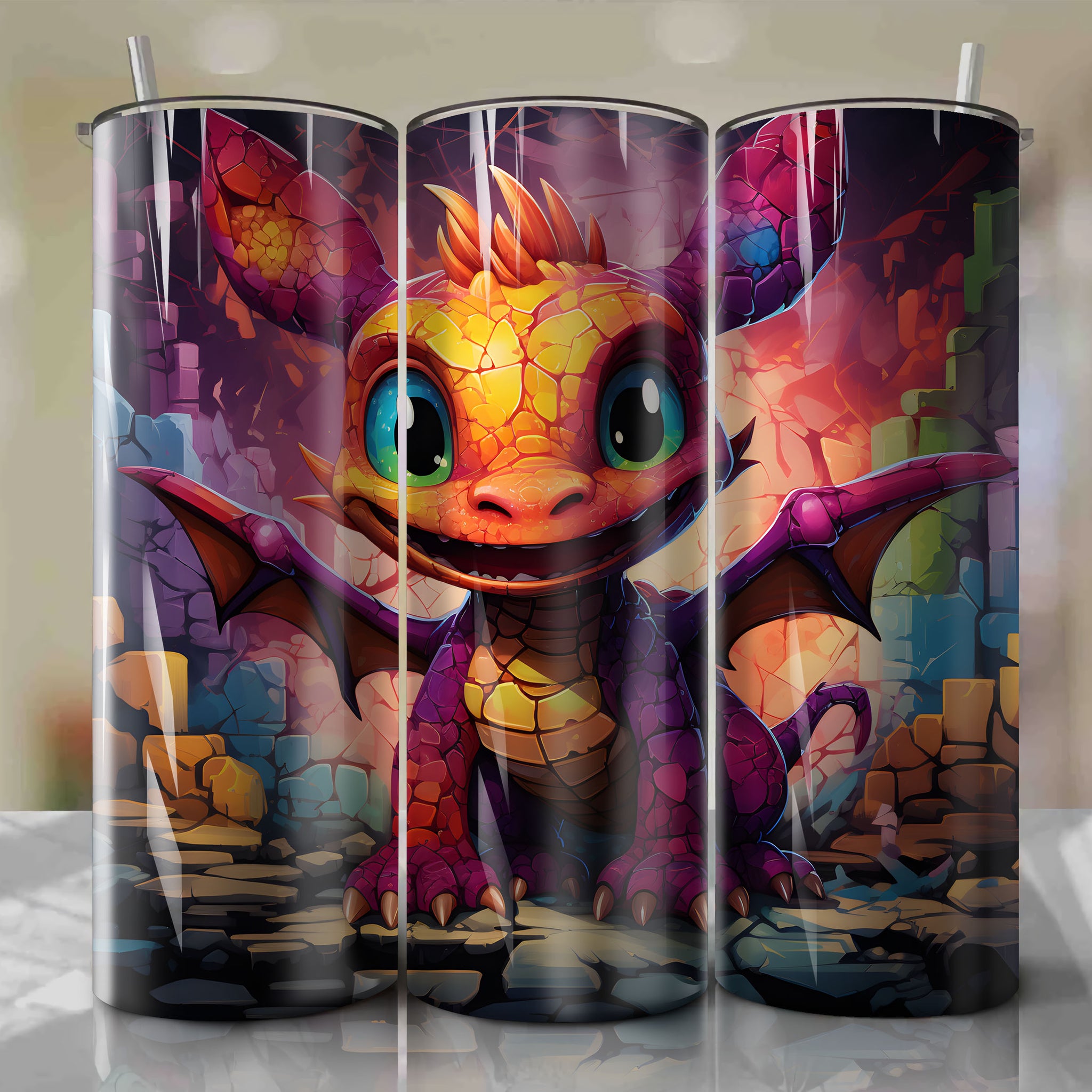 Vibrant 3D Spyro Tumbler Wrap - Artistic Dragon Design