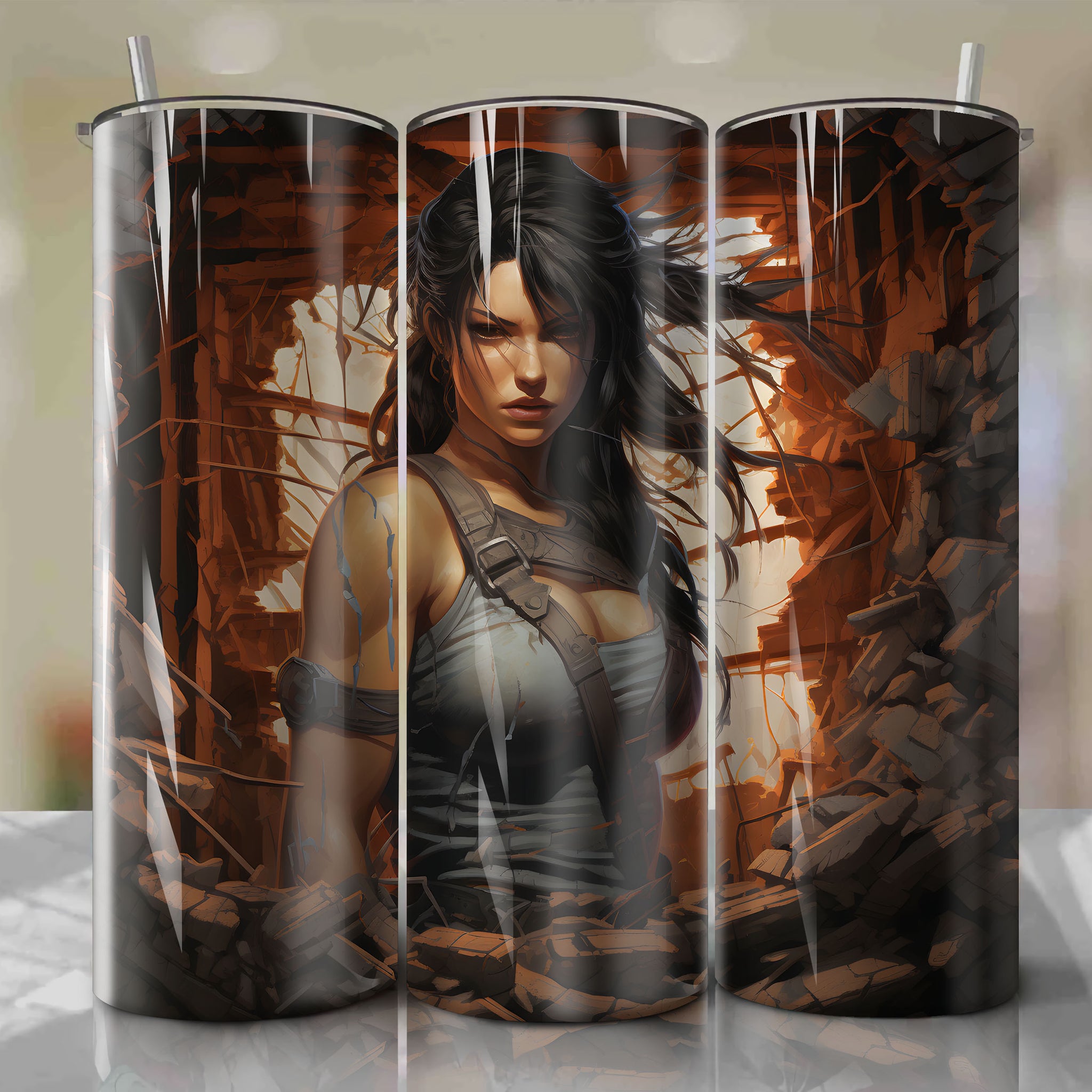 Powerful 3D Artwork of Tifa Lockhart from Final Fantasy VII Remake on 20 Oz Tumbler Wrap