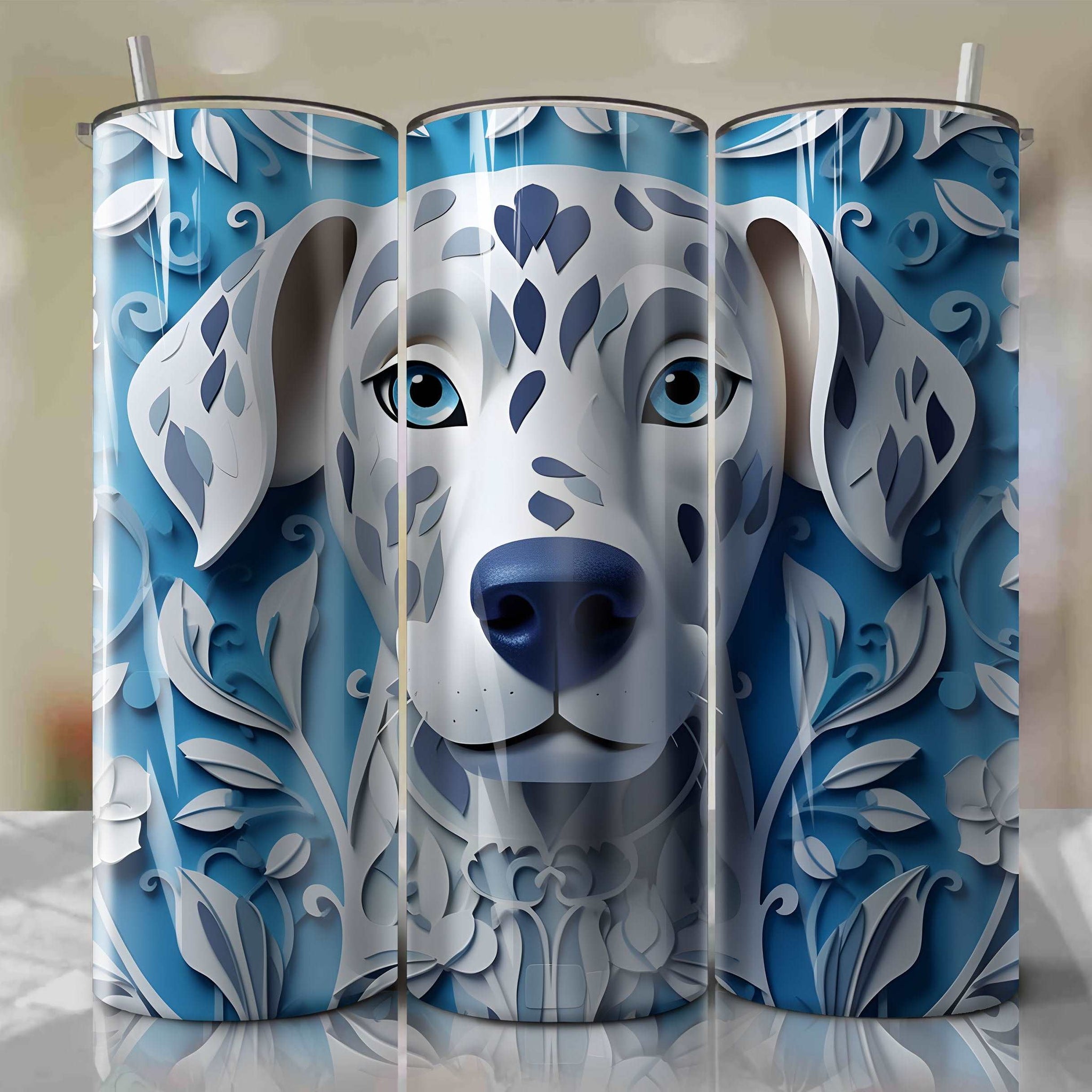 3D Floral 101 Dalmatians Skinny Tumbler 20oz Wrap PNG - Sublimation