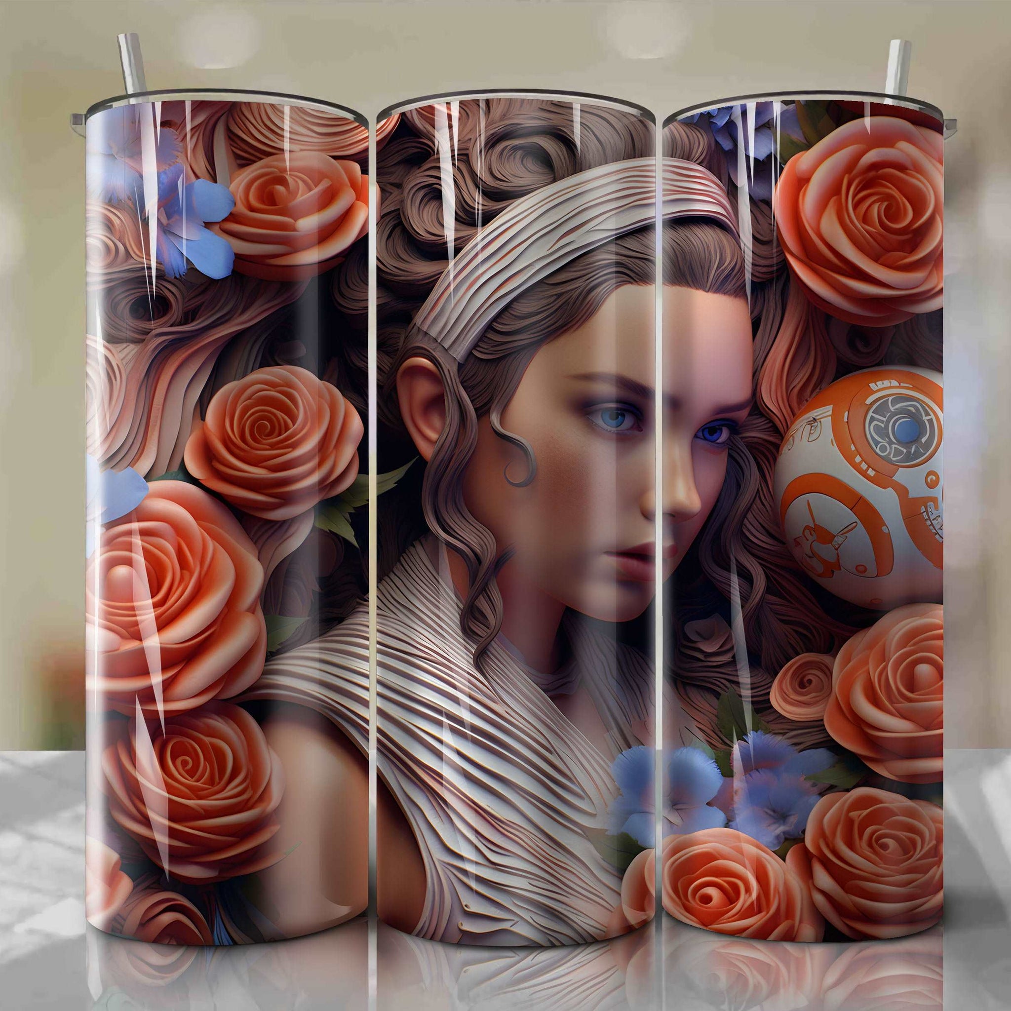 3D Floral Skinny Tumbler 20oz Wrap PNG - Sublimation - Digital Download - Rey