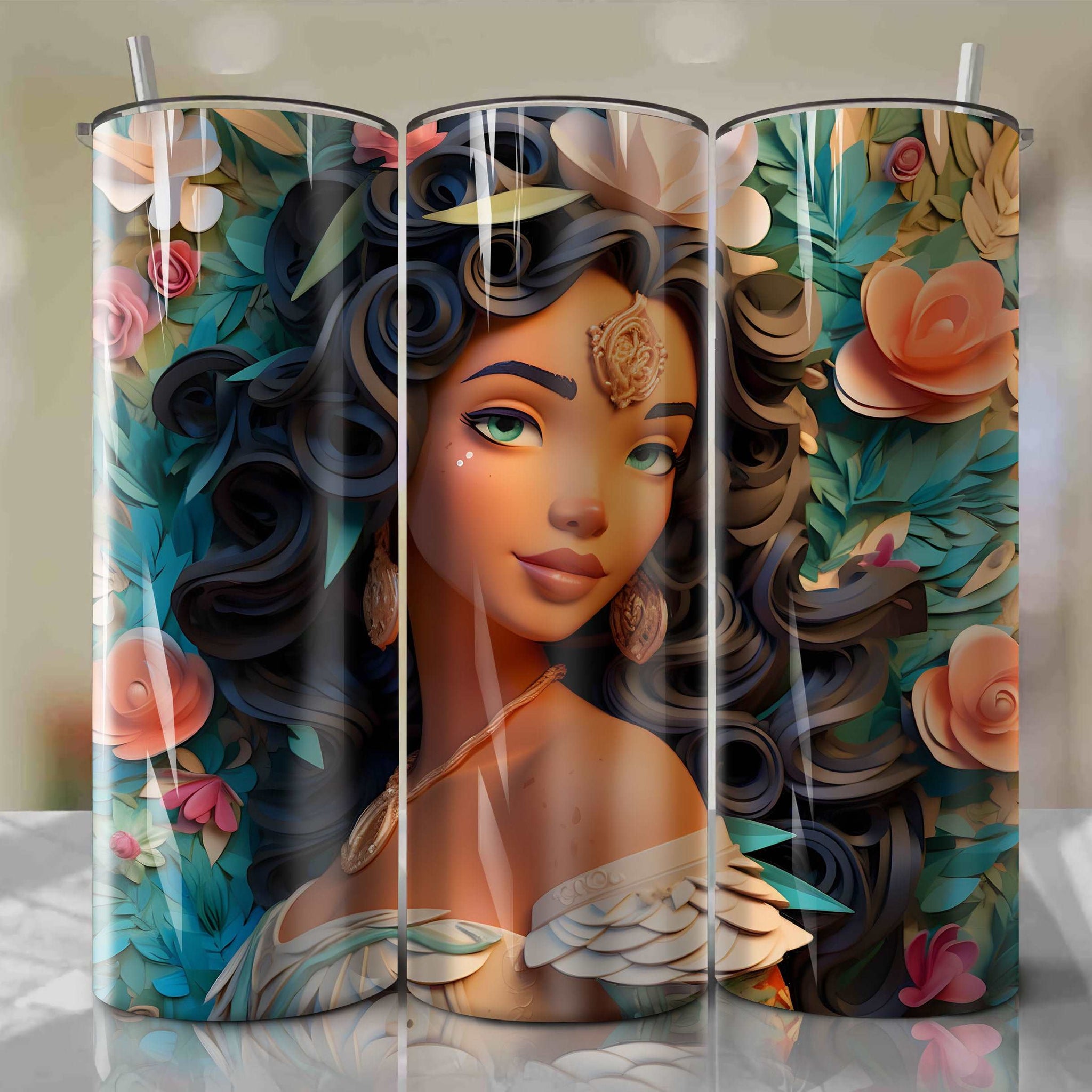 3D Floral Jasmine Skinny Tumbler 20oz Wrap PNG - Sublimation