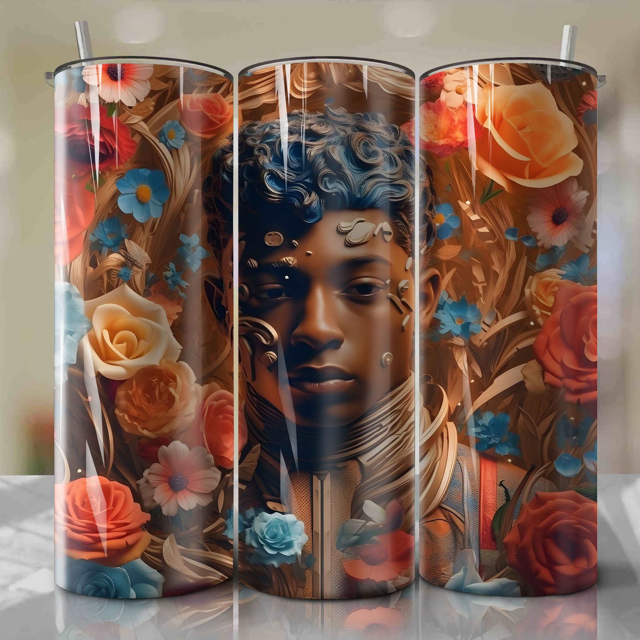 3D Floral Skinny Tumbler 20oz Wrap PNG - Sublimation - Digital Download - Finn