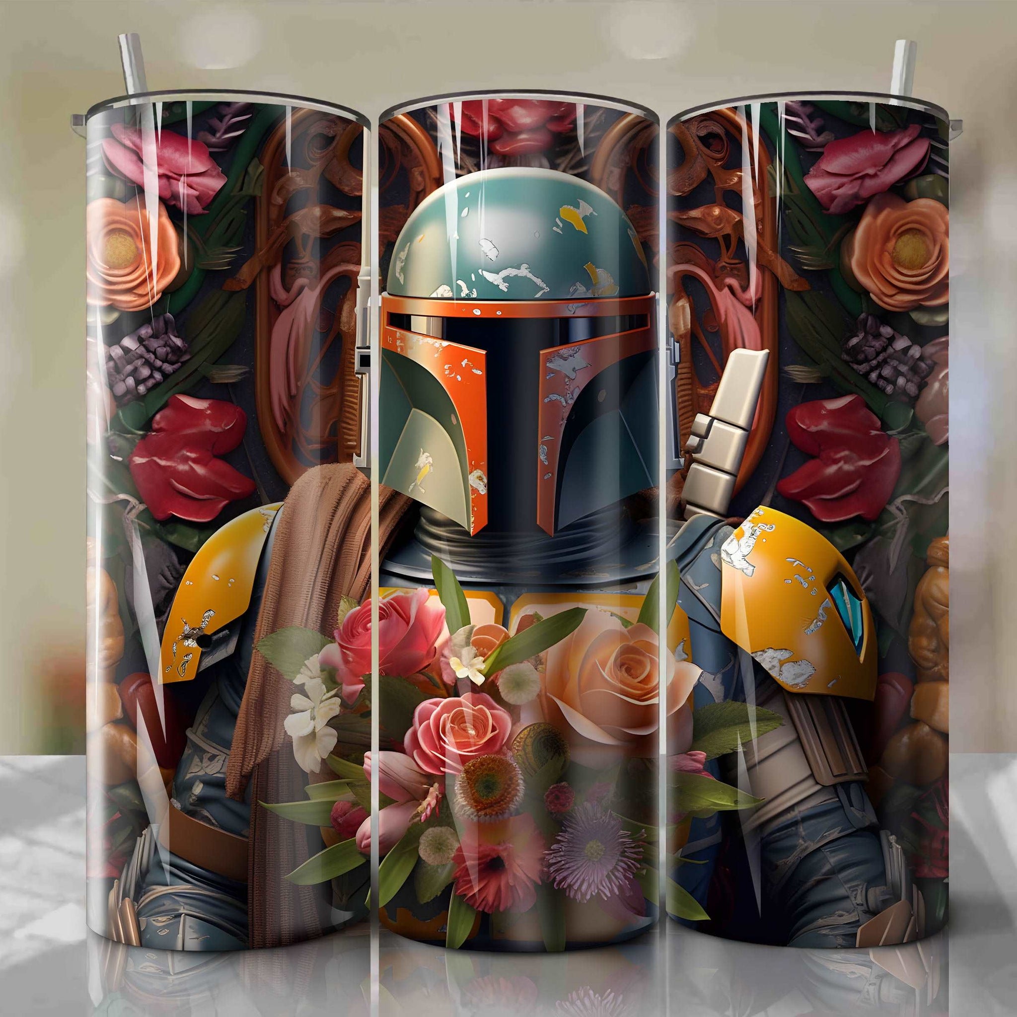 3D Floral Skinny Tumbler 20oz Wrap PNG - Sublimation - Digital Download - Boba Fett