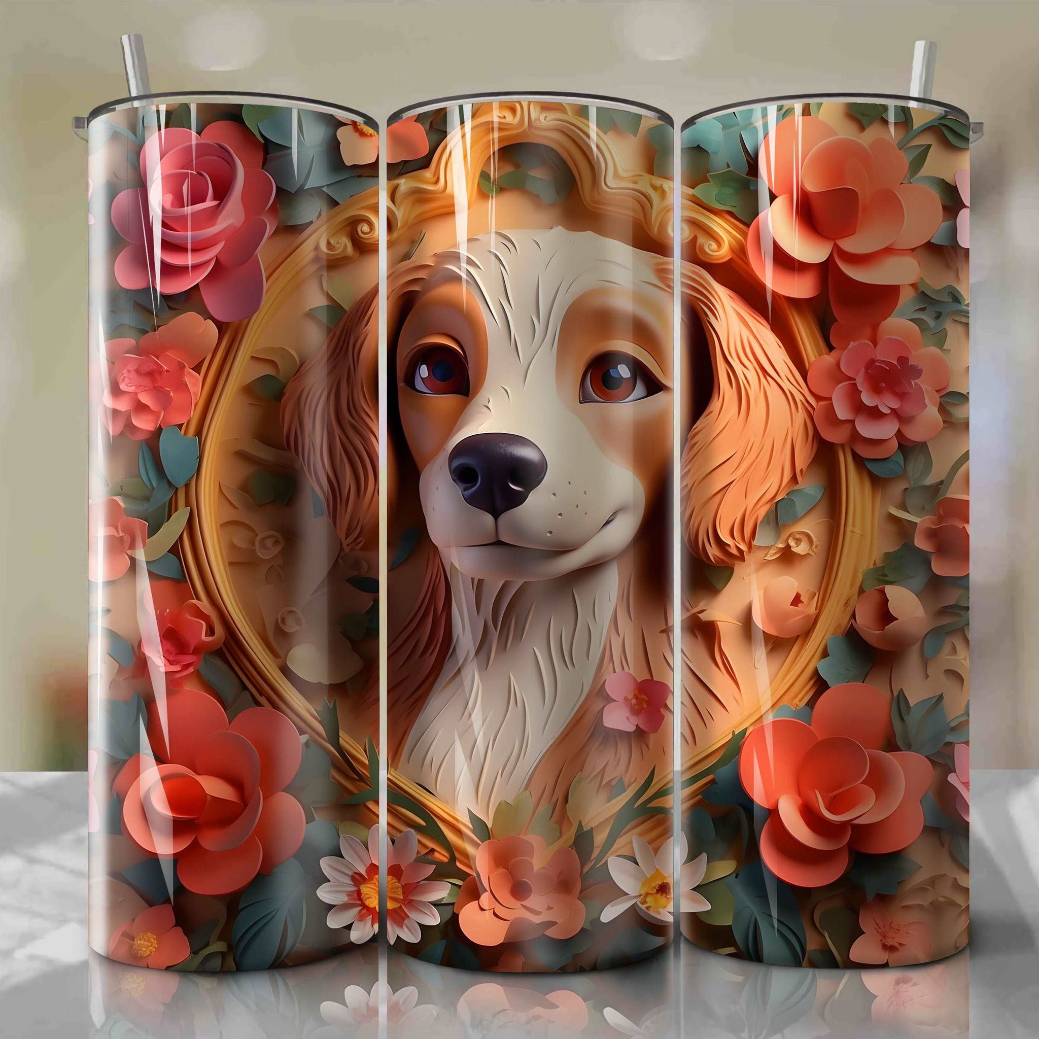 3D Floral Dodger Skinny Tumbler 20oz Wrap PNG - Sublimation