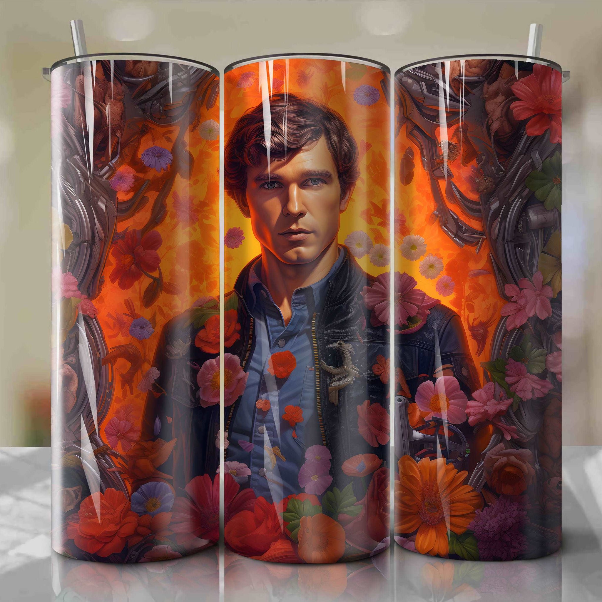 3D Floral Skinny Tumbler 20oz Wrap PNG - Sublimation - Digital Download - Han Solo