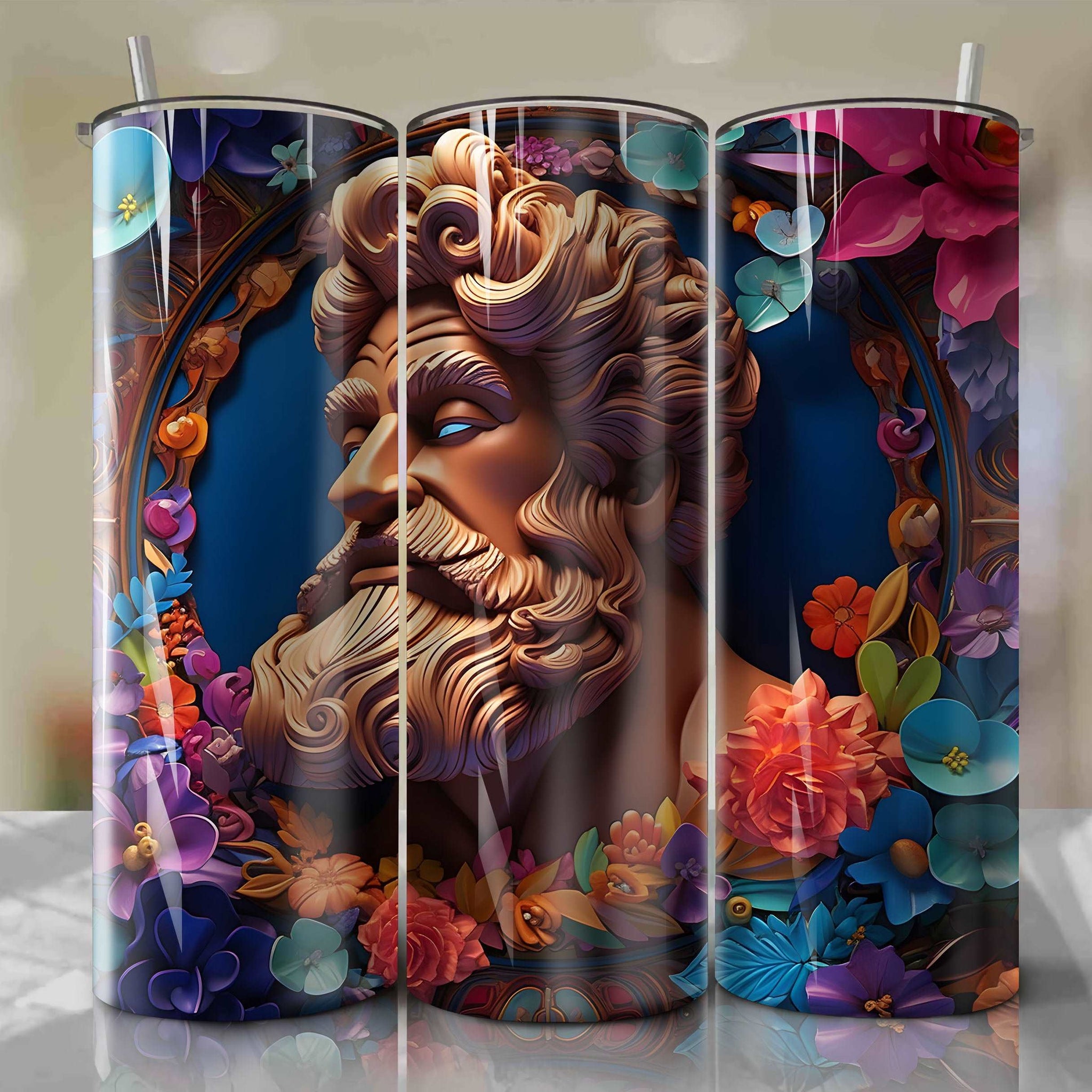 3D Floral Hercules Skinny Tumbler 20oz Wrap PNG - Sublimation