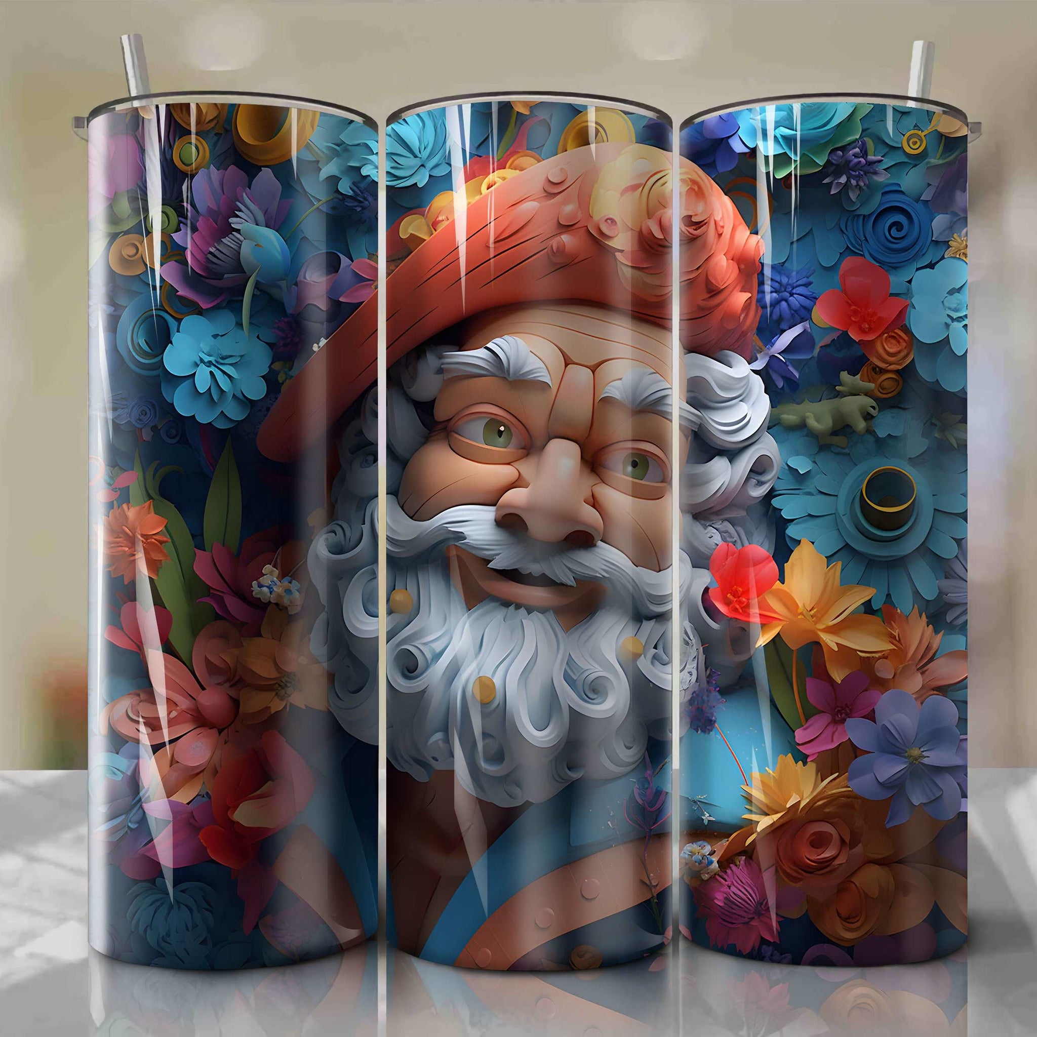 3D Floral Mr. Smee Skinny Tumbler 20oz Wrap PNG - Sublimation