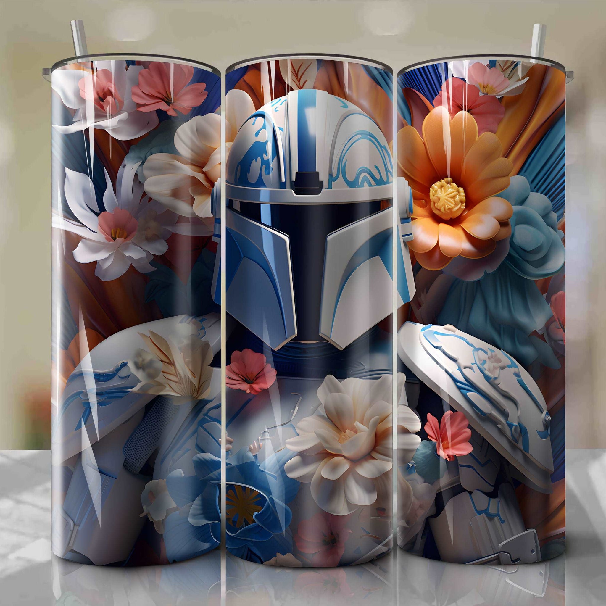 3D Floral Skinny Tumbler 20oz Wrap PNG - Sublimation - Digital Download - Captain Rex