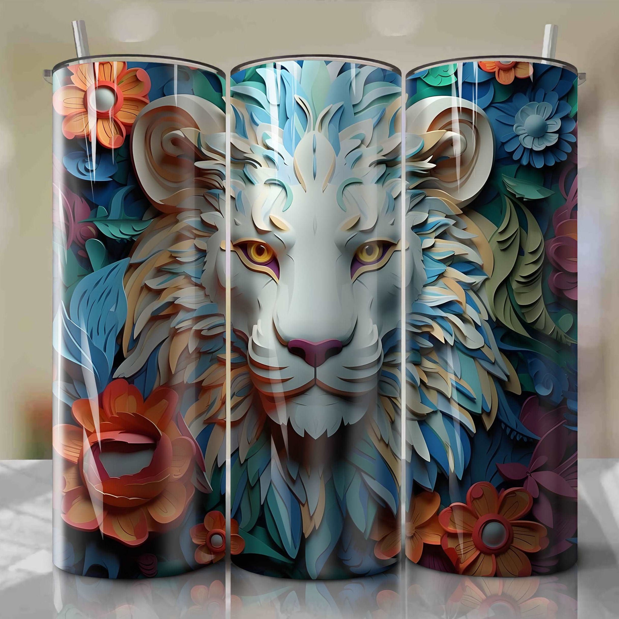 3D Floral Scar Skinny Tumbler 20oz Wrap PNG - Sublimation