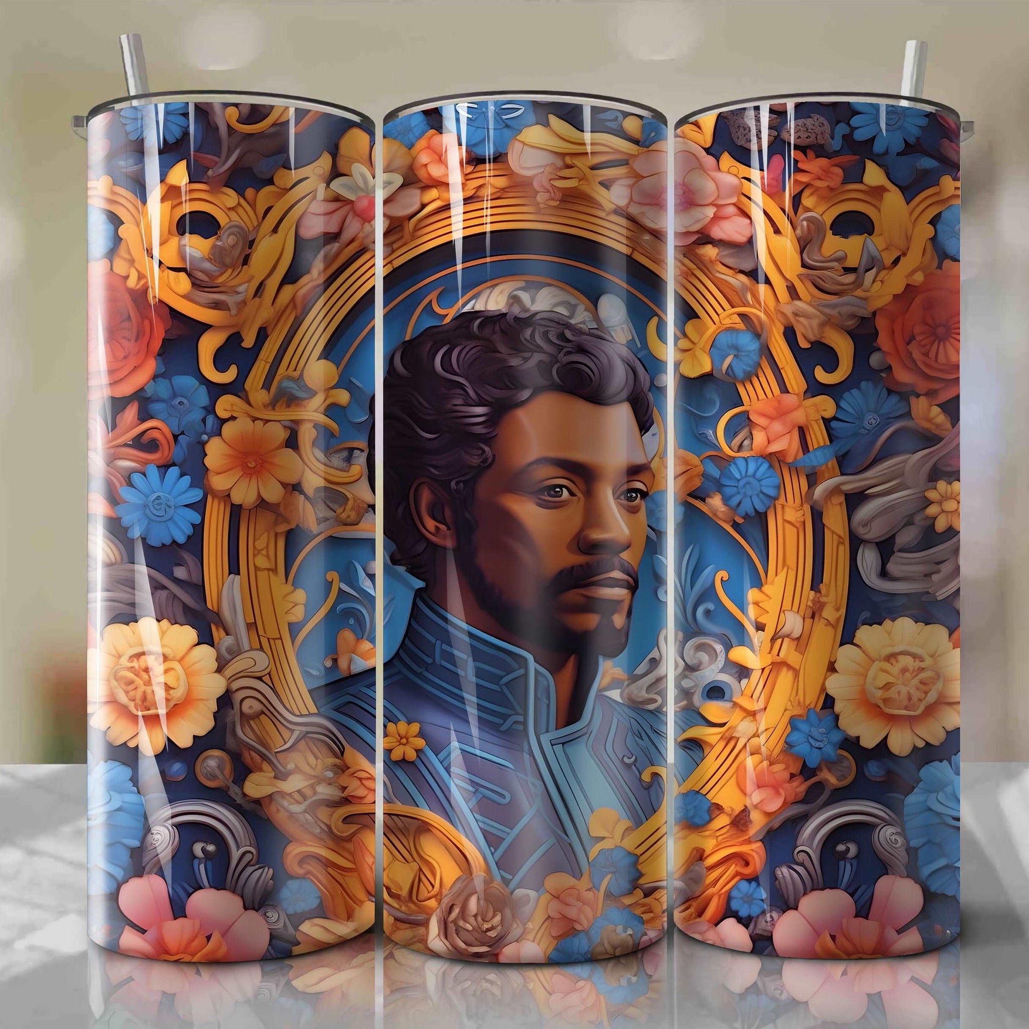 3D Floral Skinny Tumbler 20oz Wrap PNG - Sublimation - Digital Download - Lando Calrissian