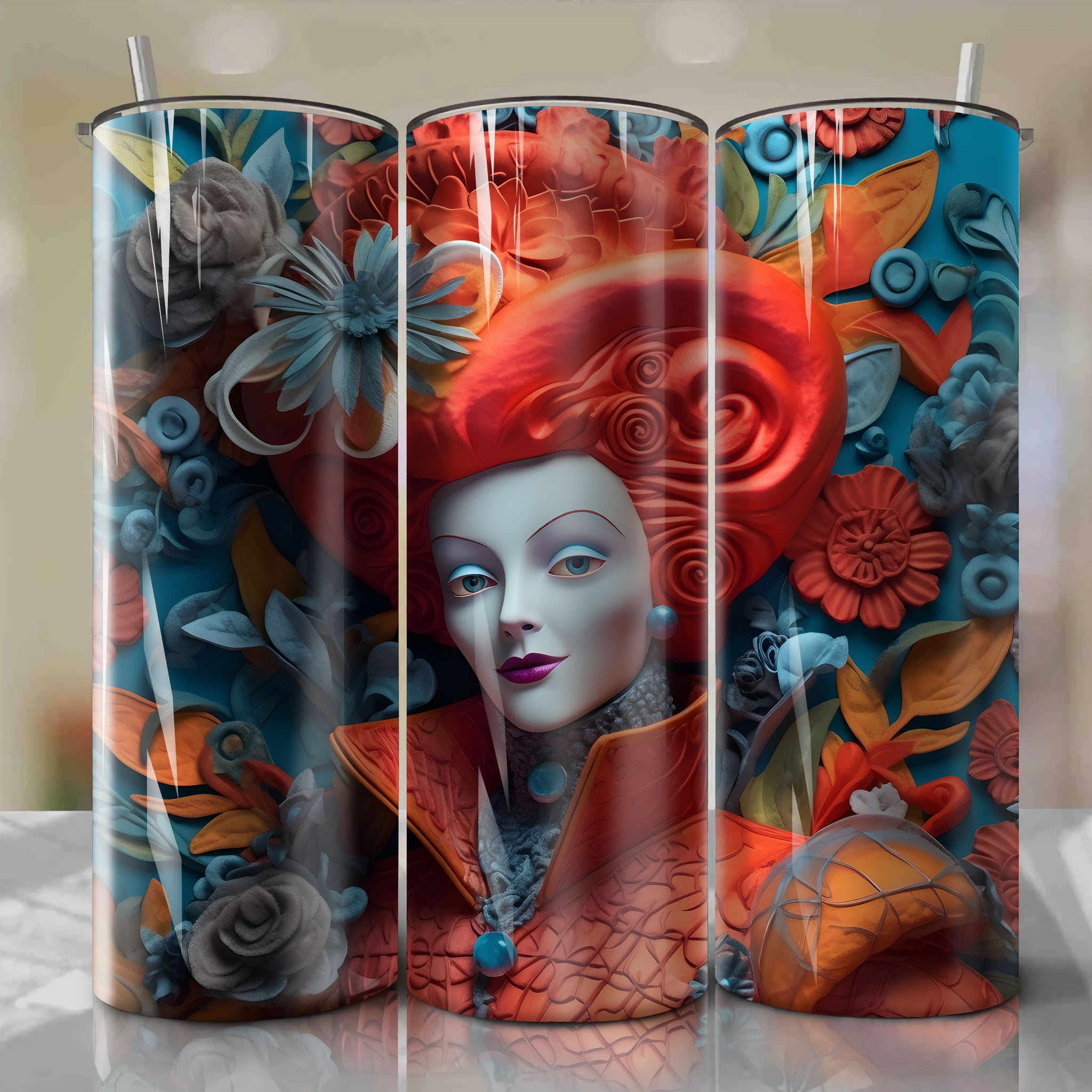 Lady Tremaine Evil Stepmother 3D Floral Skinny Tumbler 20oz Wrap PNG - Sublimation - Digital Download